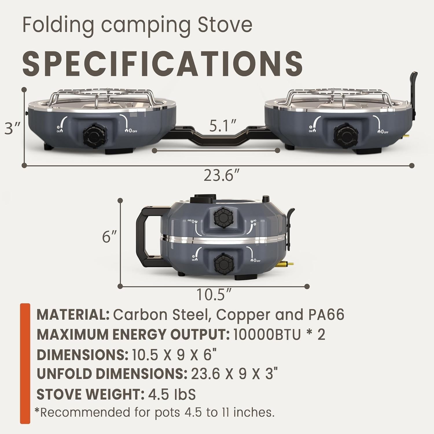 20,000 BTUs 2 Burner Propane Camping Stove, Portable Folding Camp Stove with Adj