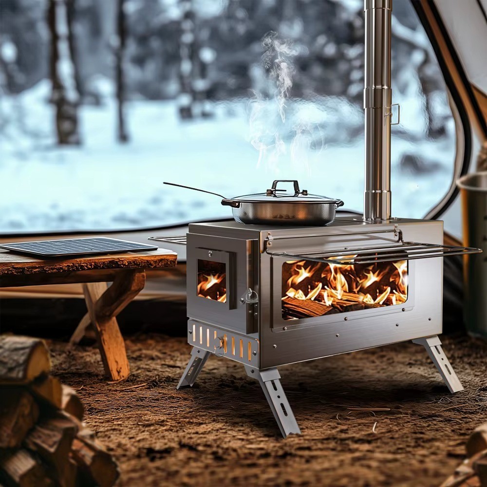 Portable Wood Burning Stove Stainless Steel Outdoor Cooking Heater Log Burner