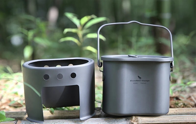 Titanium Cookware Set Portable Wood Stove Outdoor Stove Cooking Picnic Camping