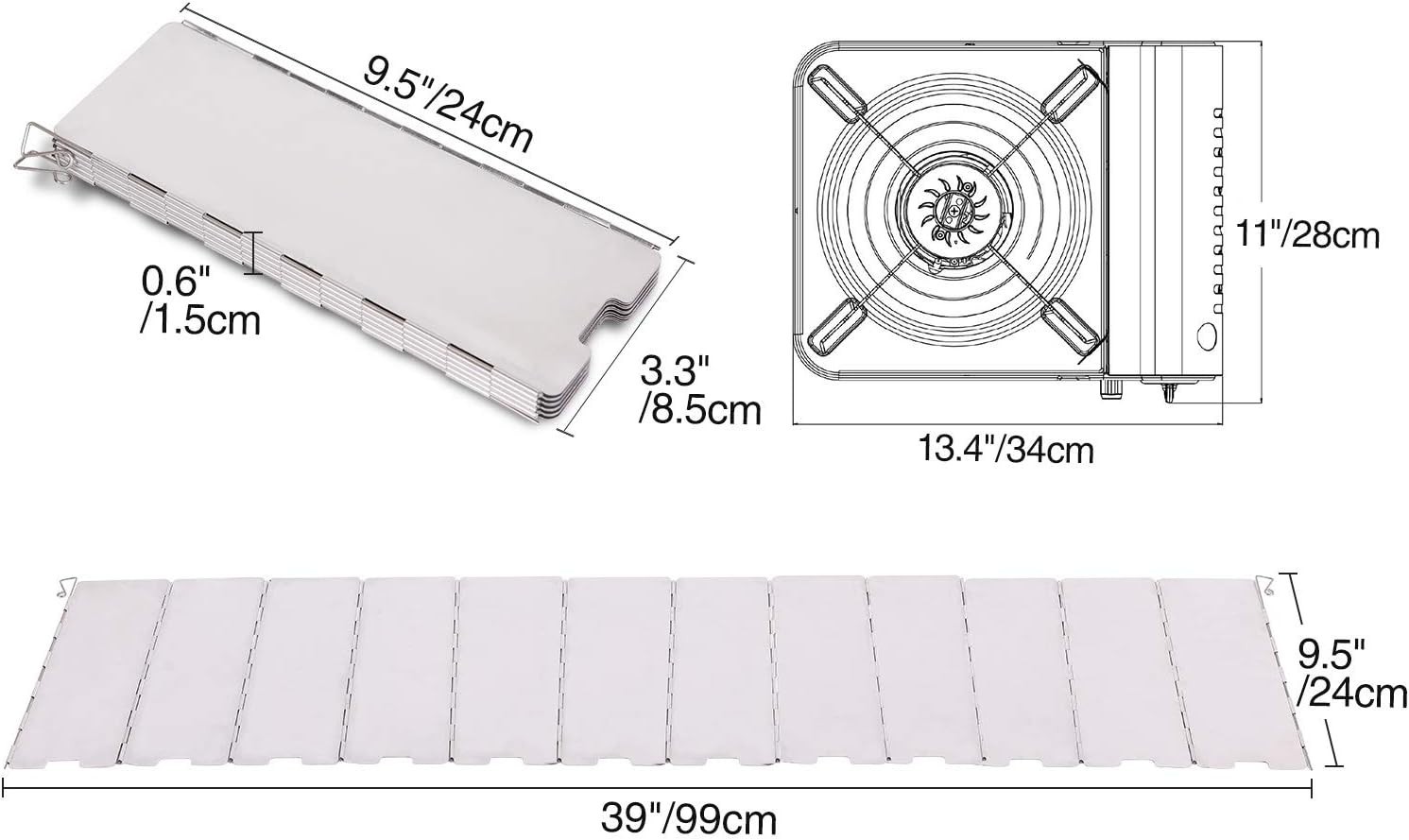 Wind Protection for Outdoor Cooking, Lightweight and Compact Aluminum Design