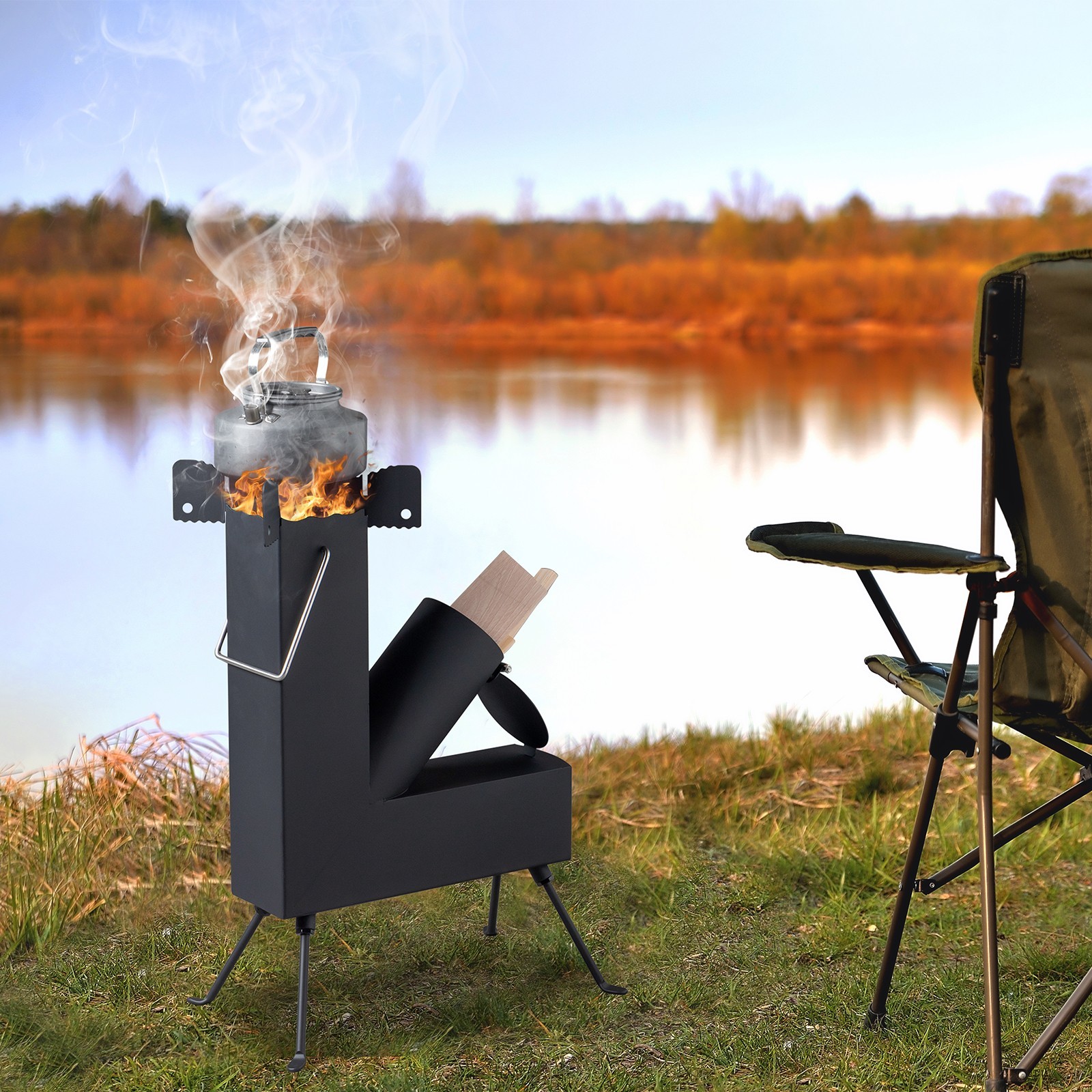 Portable Rocket Stove Wood Burning Camping Tent Heater Survival Cooking Stove