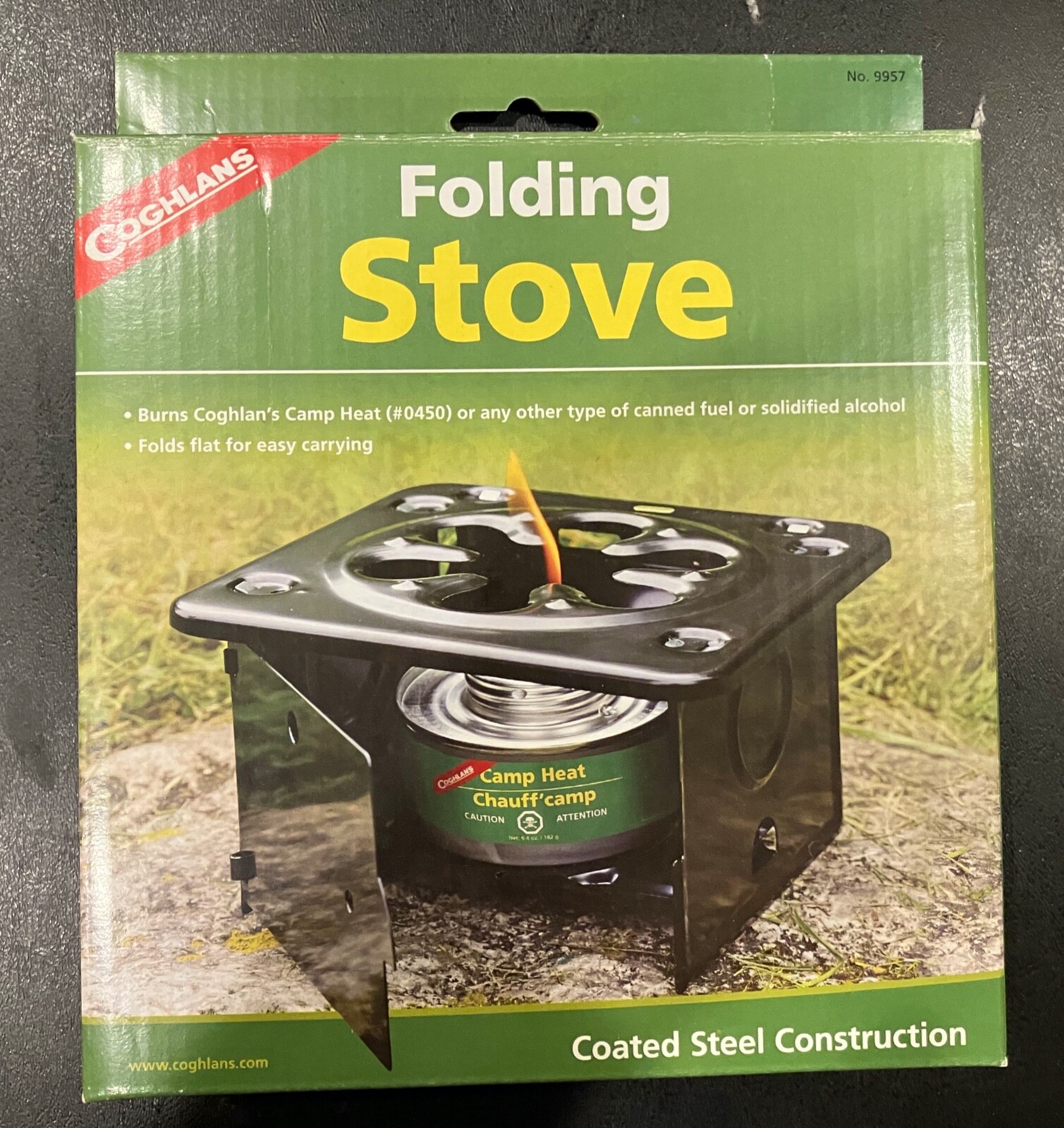 Camping Supplies – Folding Stove, Sterno (Six PacK) & Cooking Pot. ALL NEW