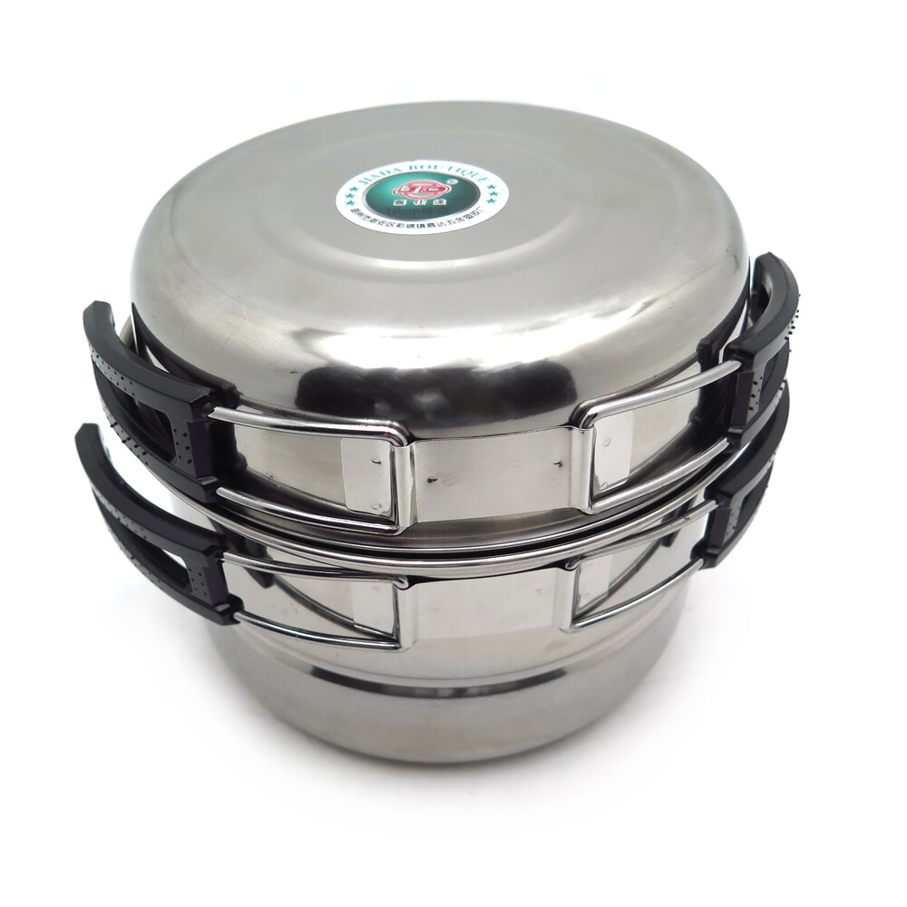 3PCS Outdoor Camping Cookware Stainless Steel Cooking Picnic Bowl Pot Pan Set