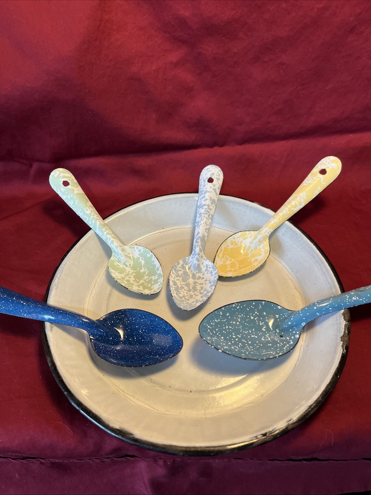 Enamel Camping Plate Serving Spoons & Crow Canyon Spoons Mixed Lot of 6 GUC