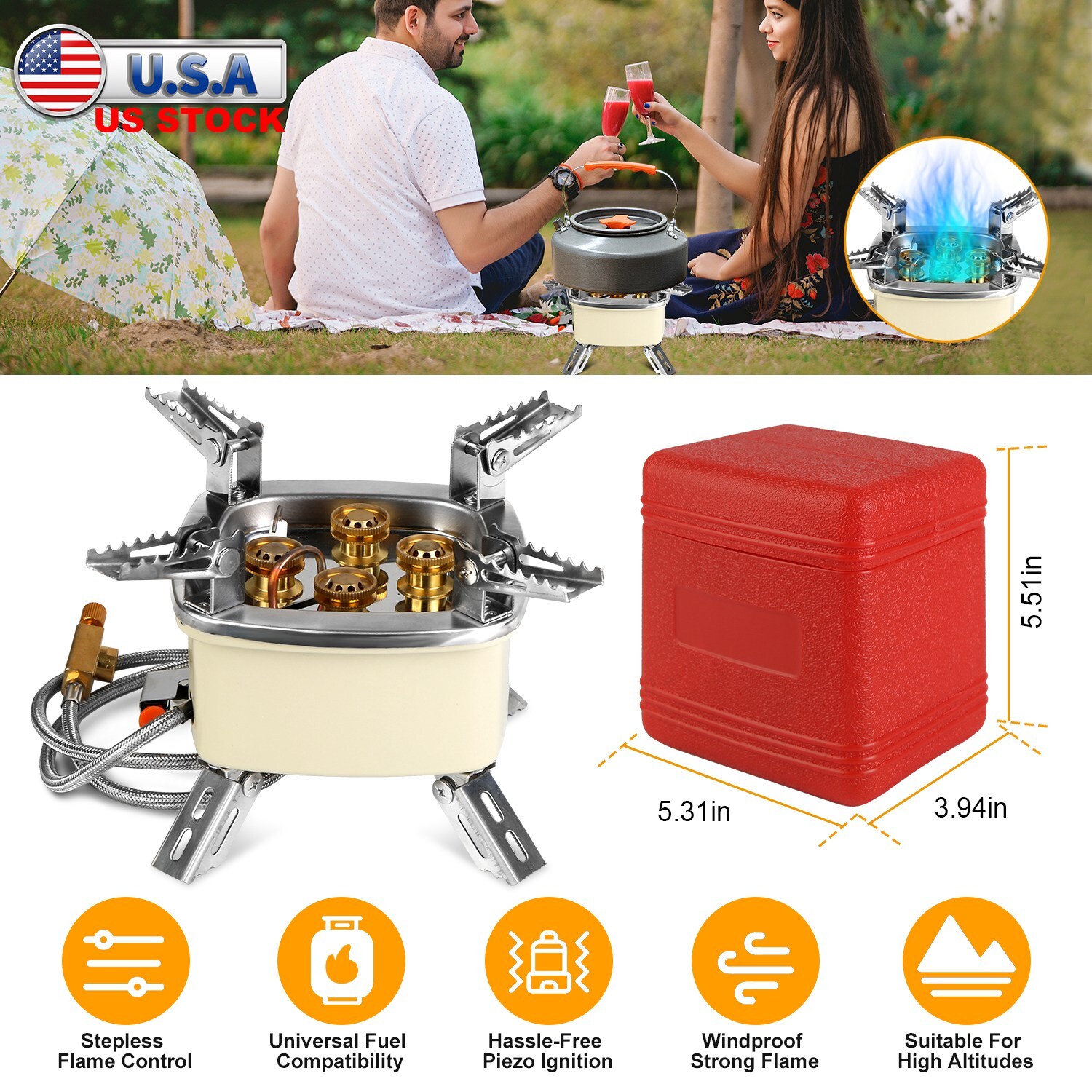 Portable Camping Stove Gas Cooking Burner Propane Butane Burner Piezo Ignition