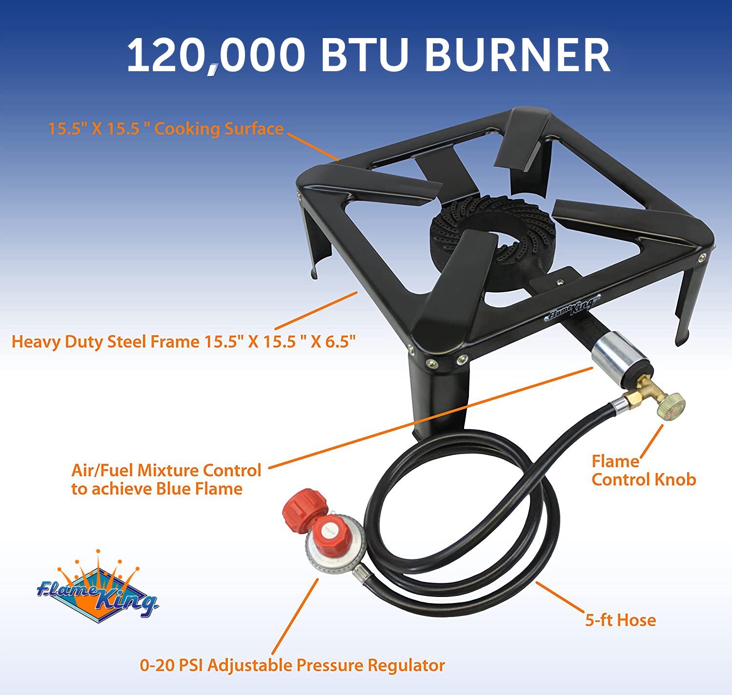 120,000 BTU, 0-20 PSI, Turkey Fryer Single Propane Burner Outdoor Cooker