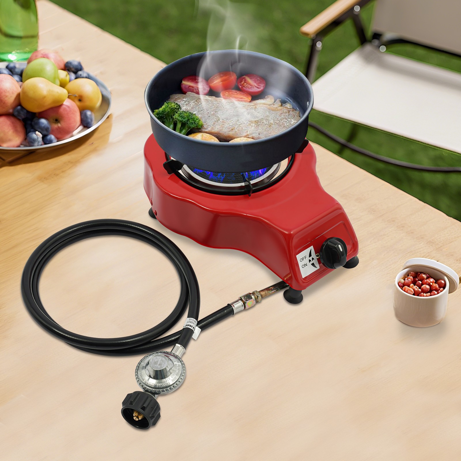 Single Gas Stove Burner Portable Propane Outdoor Camping Cooking BBQ w/Hose