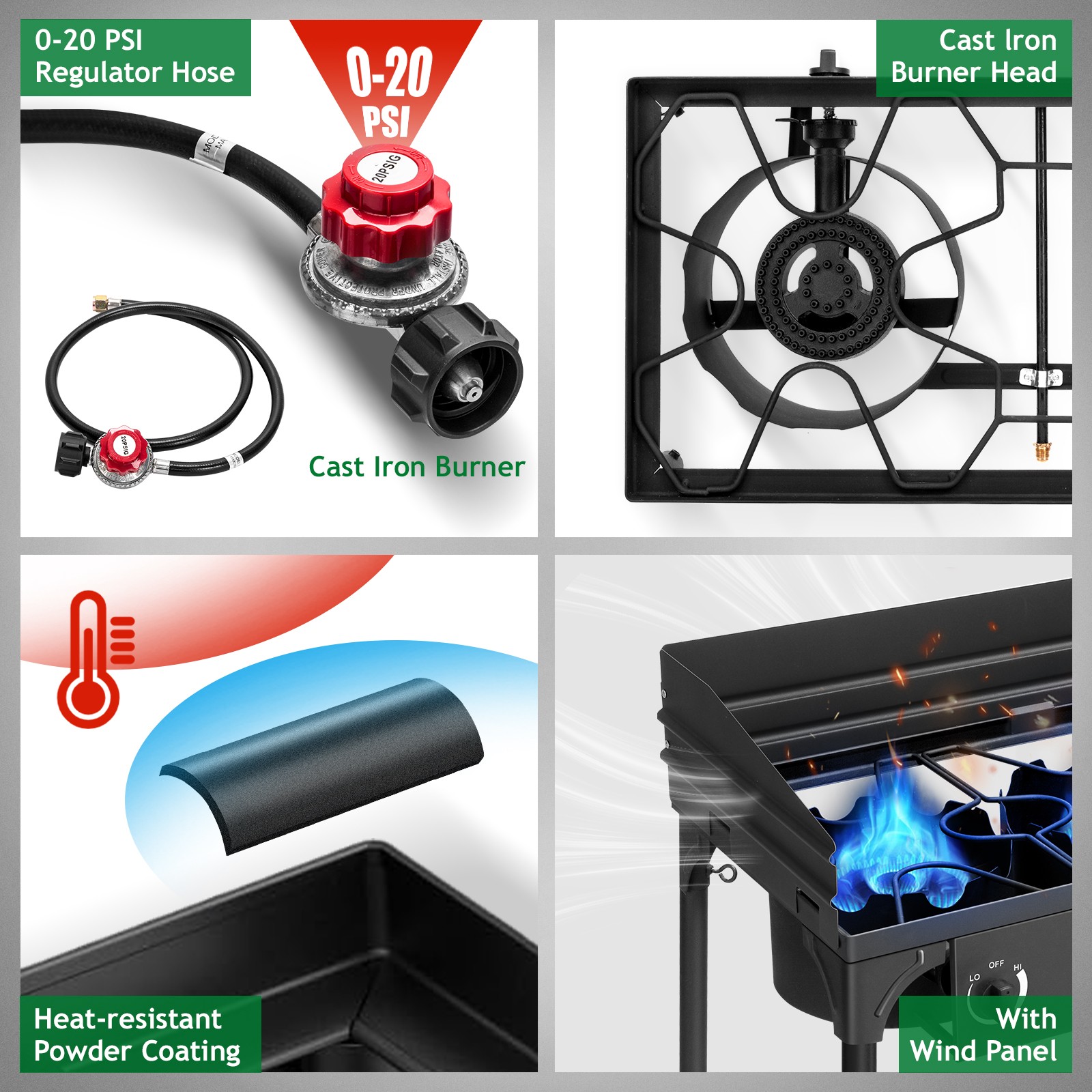 Garden Portable 225,000 BTU Powerful 3Burner Outdoor Camping Gas Propane Stove