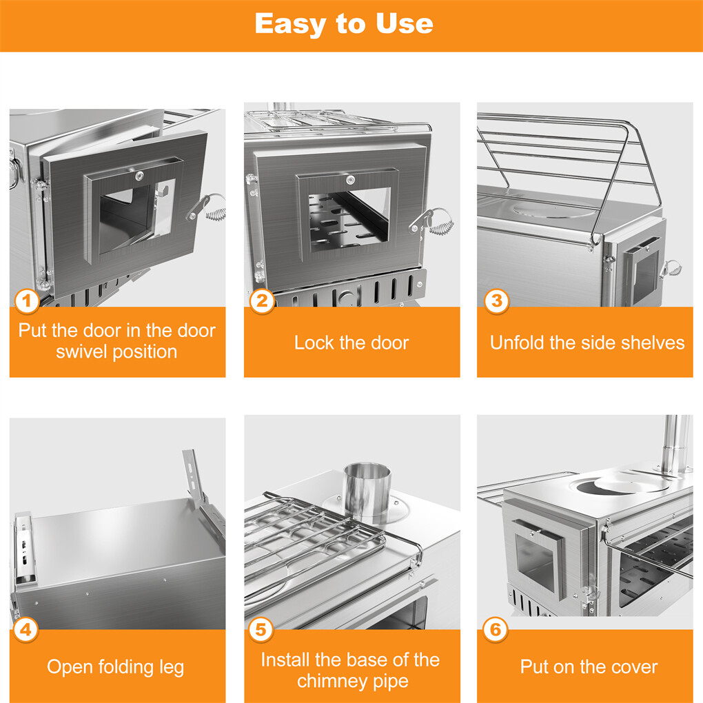 Stainless Steel Camp Tent Stove Log Wood Burning Stove for Outdoor Tent Shelters