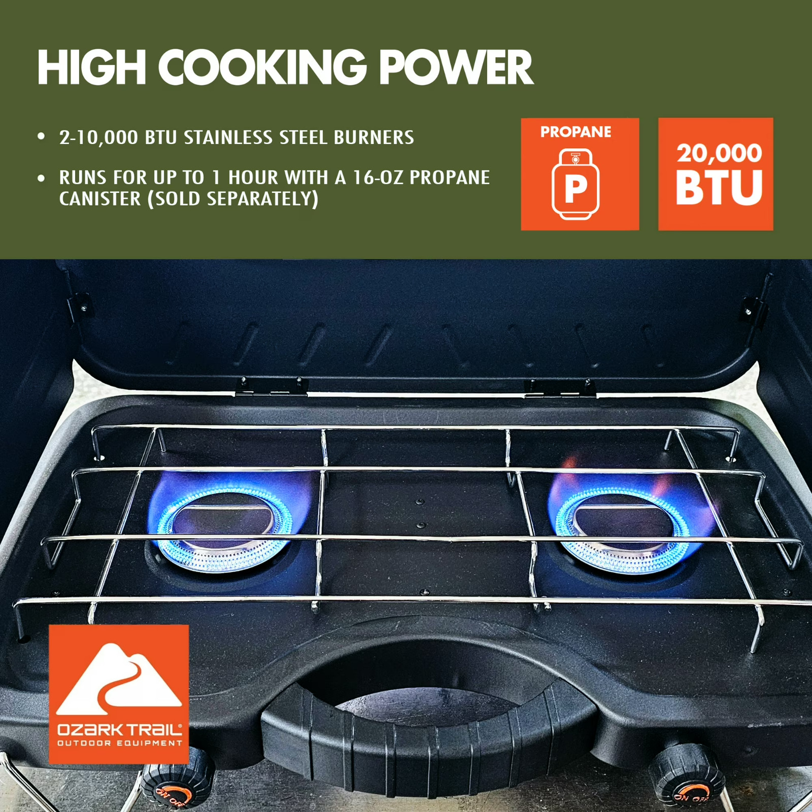 Ozark Trail 2-Burner Propane Gas Camping Stove, Black, Ship from USA