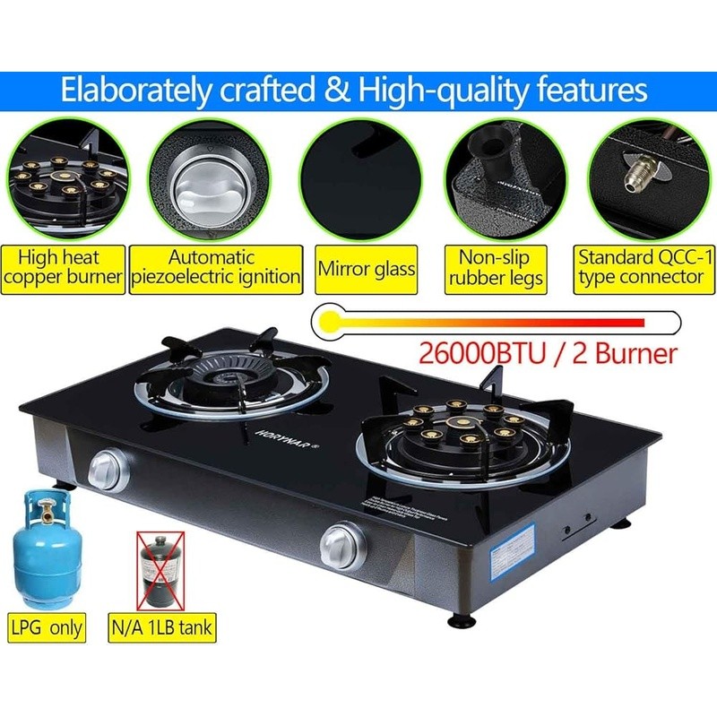 2 Burner Propane Stove High Heat Output Automatic Ignition Outdoor Cooking New
