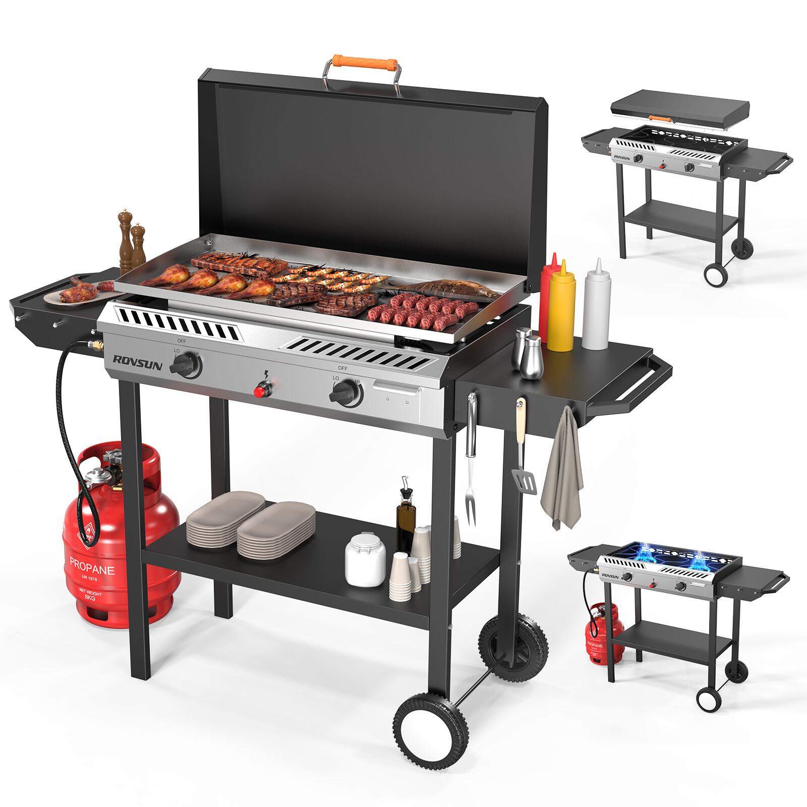 Outdoor 2 Burner Propane Gas Stove w/ Auto-ignition, Regulator, Optional Griddle