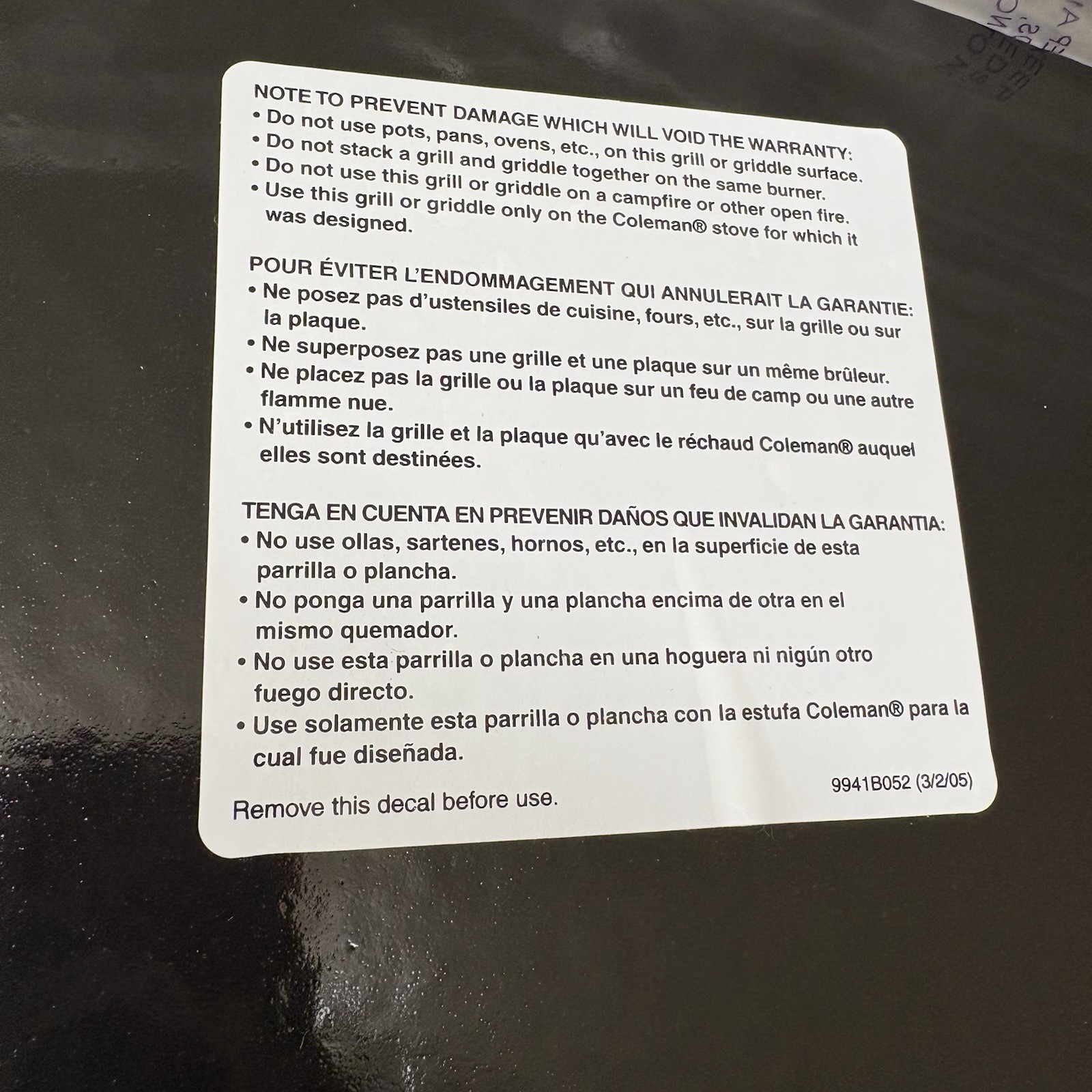 COLEMAN RoadTrip SwapTop Stove CAST IRON GRIDDLE Roadtrip Grill NEW OPEN BOX