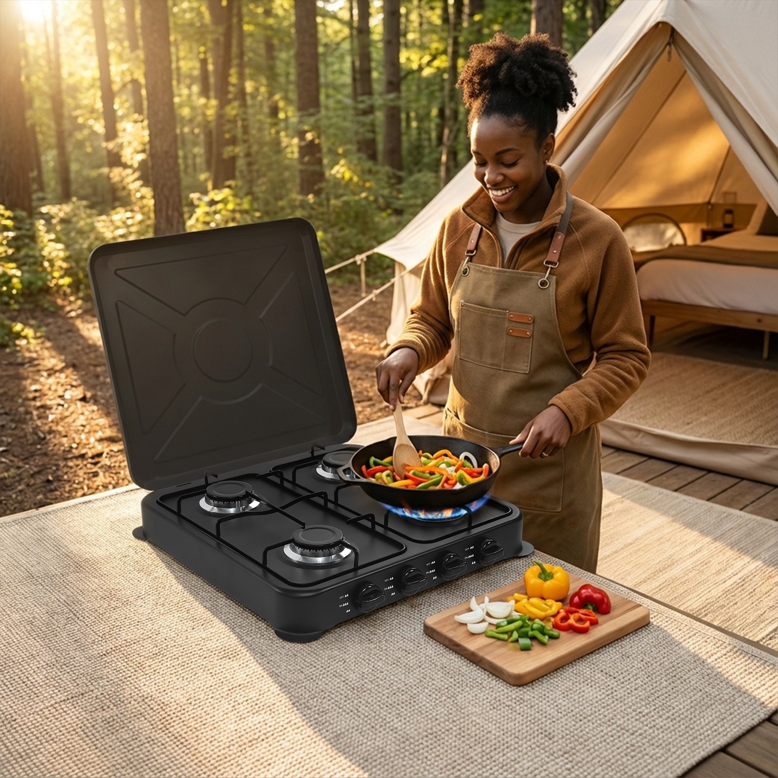 4 Burner Gas Camping Stove, Tabletop Camping Gas Stove, Portable Camping Stove