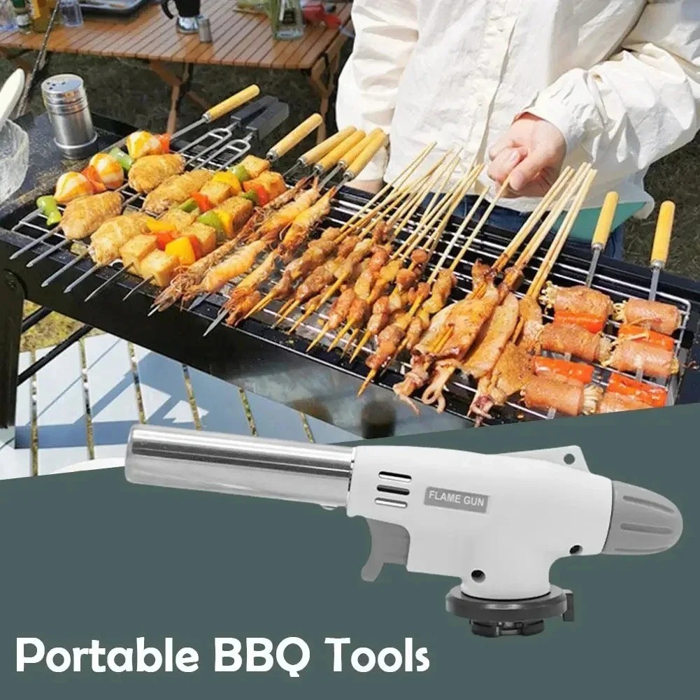 Outdoor Butane Gas Torch Burner Adjustable Flame for Camping Cooking BBQ Baking