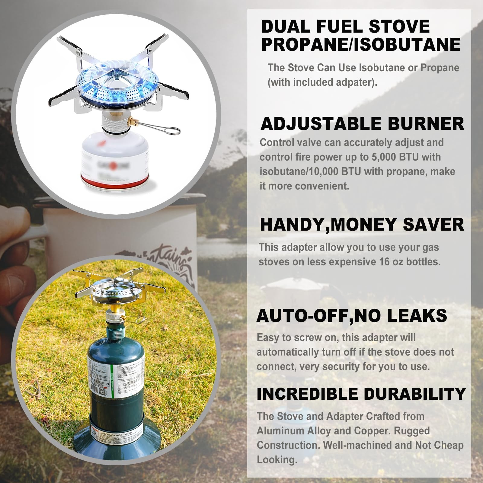 Propane Stove Portable Isobutane Camping Stove with Gas Adapter – 10,000 BTU …