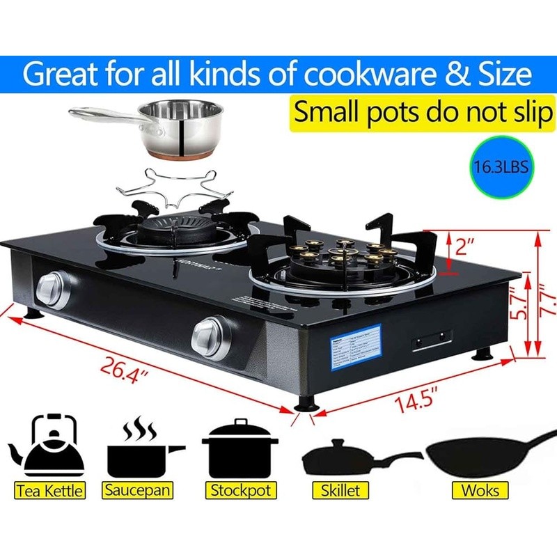 2 Burner Propane Stove High Heat Output Automatic Ignition Outdoor Cooking New