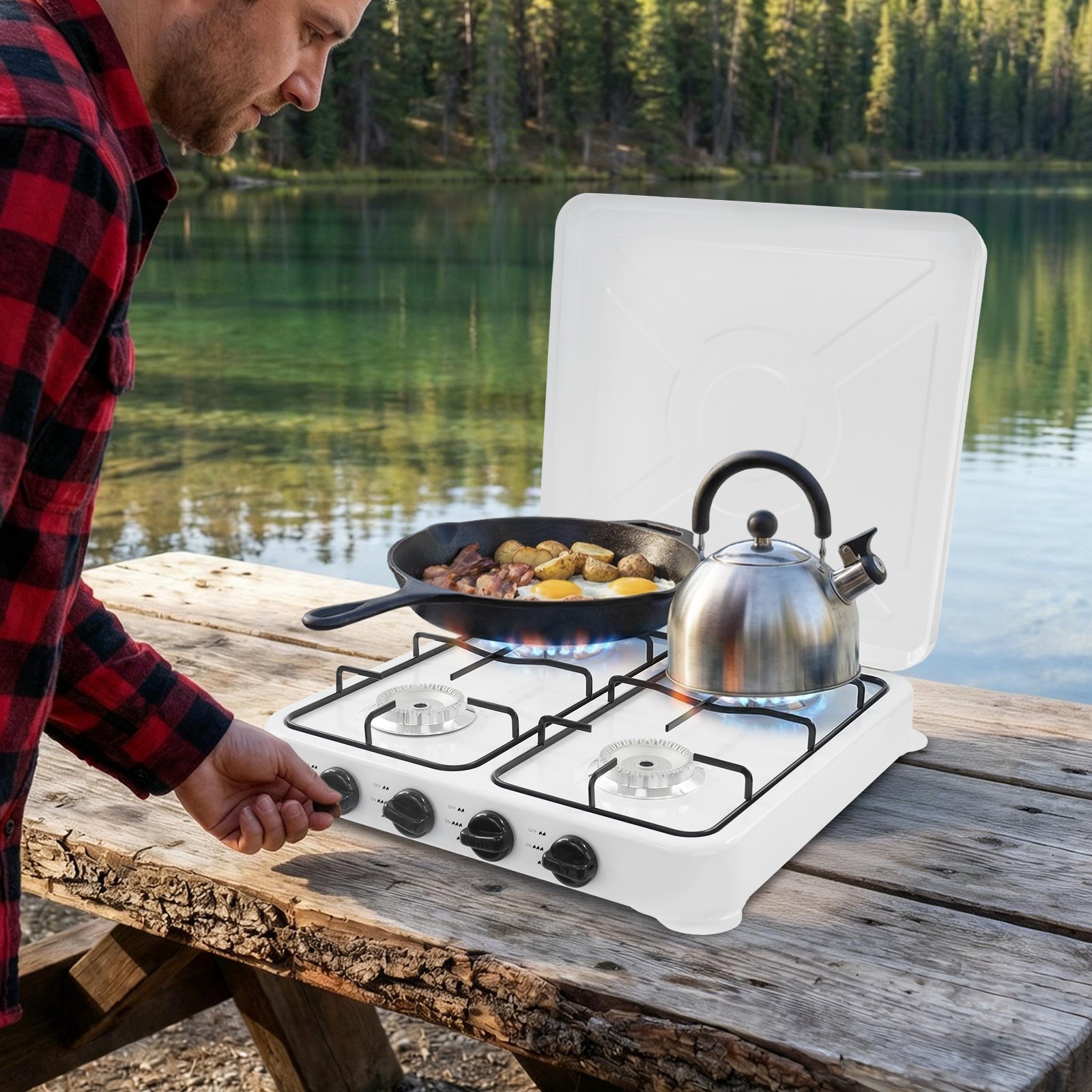 Camping Gas Stove, 4 Burner Gas Camping Stove, Portable Camping Stove