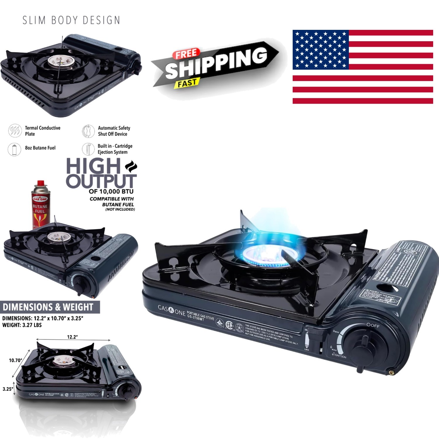 Lightweight Portable Butane Stove 10000 BTU with Safety Lock Perfect for Camping