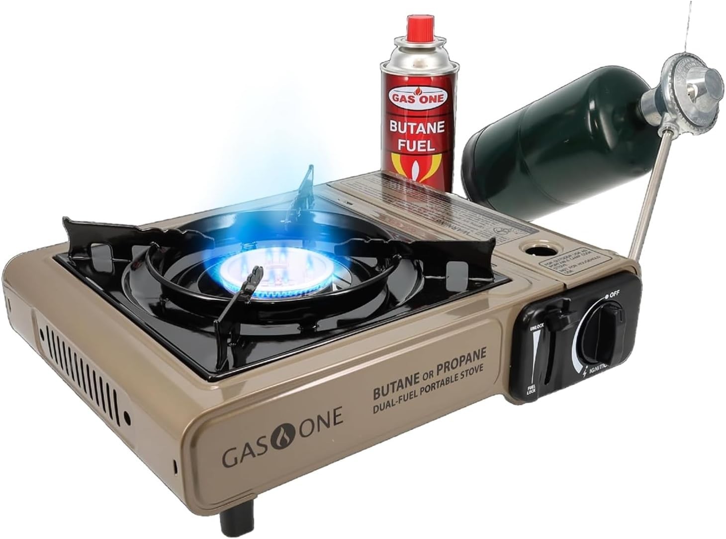 Portable Dual Fuel Camping Stove – Propane/Butane, Lightweight with Carrying Cas