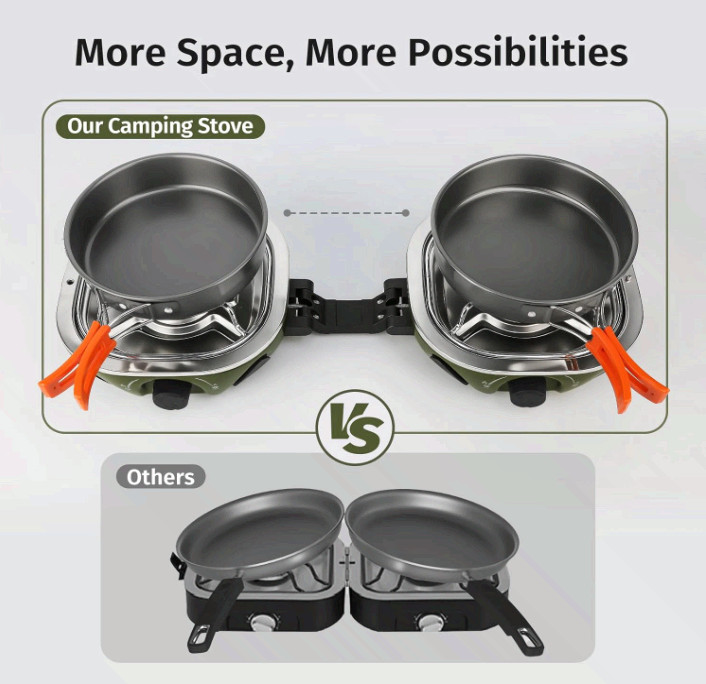Portable 2 Burner Propane Camping Stove 20,000 BTU w/ Bag Green