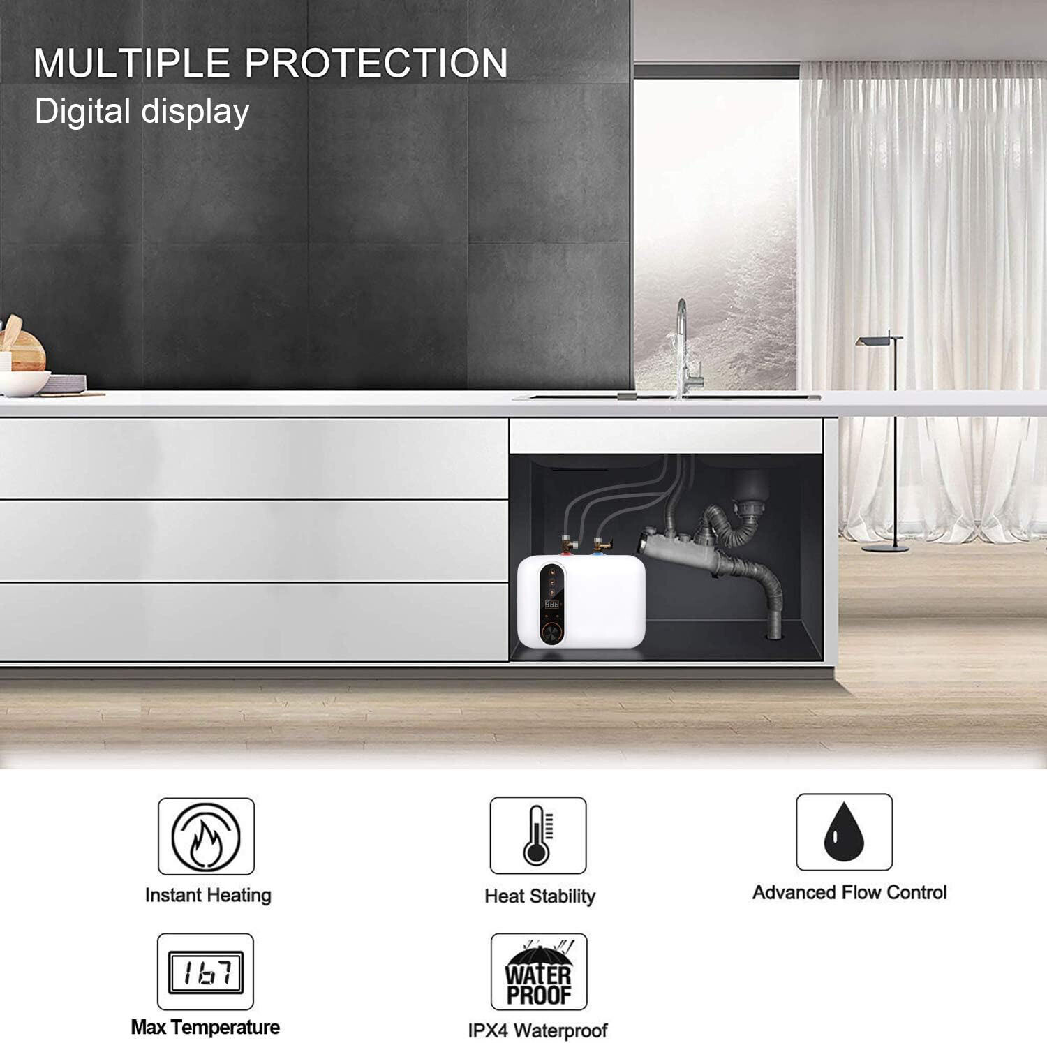 Instant Electric Hot Water Heater Shower Compact Mini-Tank Storage RV 10L 1500W
