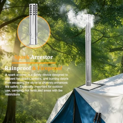 15in Wood Burning Stove with 6 Chimney Pipes – Stainless Hot Tent Stove