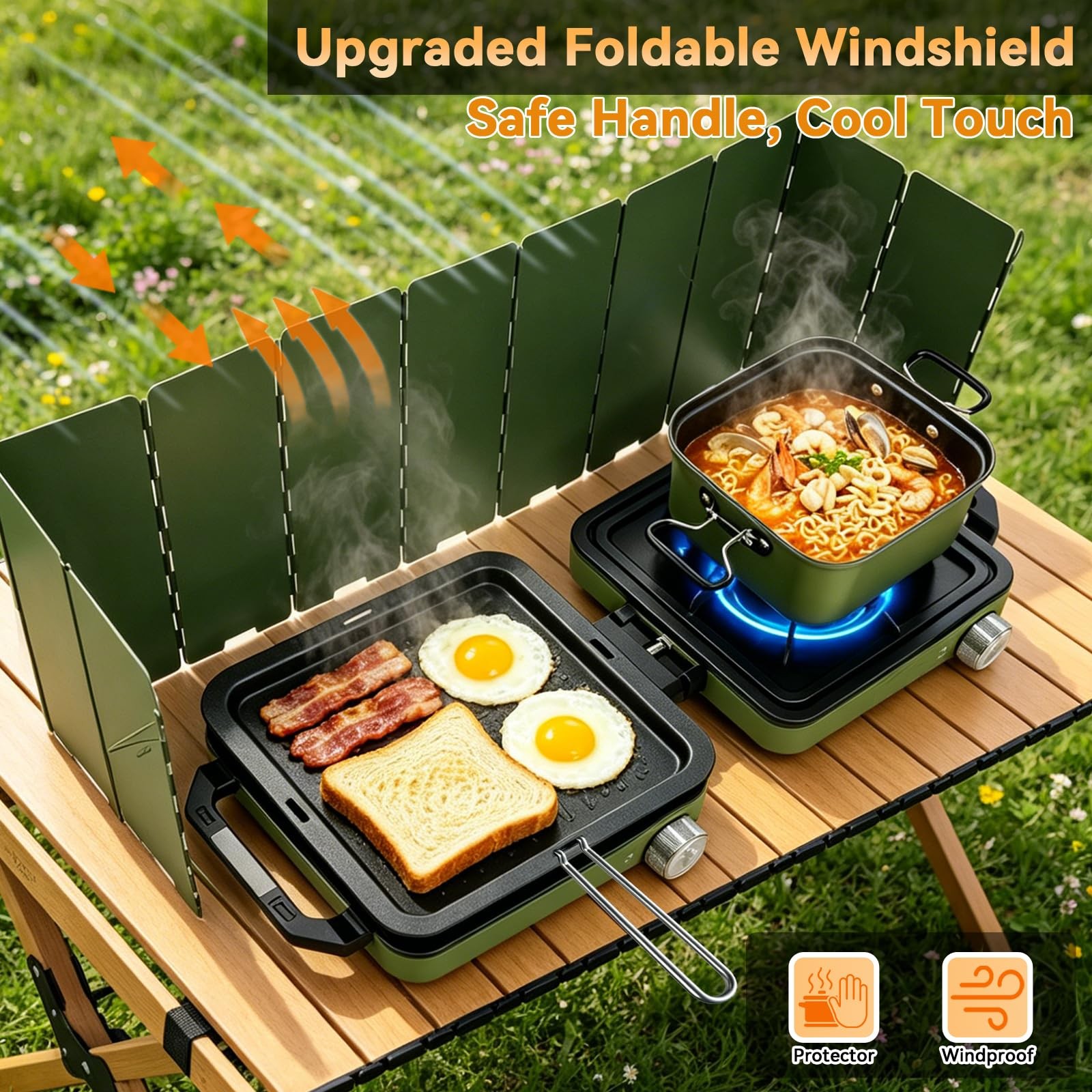 2 Burner Camping Stove with 2-In-1 Cookware Set, 24000 BTU Propane Gas Stove,…