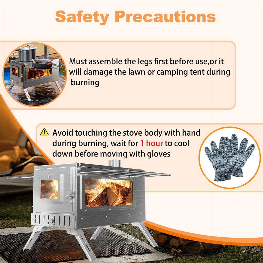 Stainless Steel Camp Tent Stove Log Wood Burning Stove for Outdoor Tent Shelters