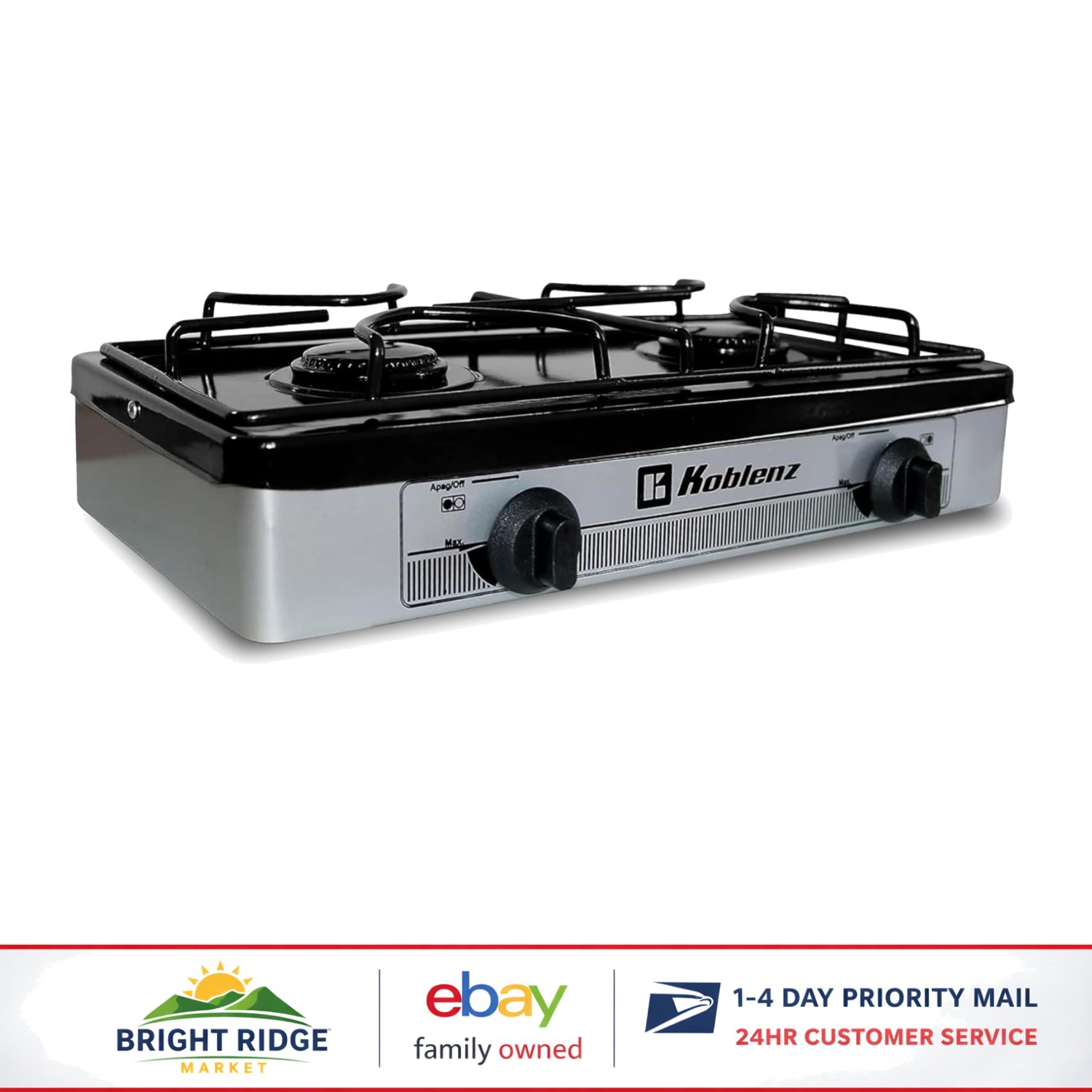 Silver 2-Burner Gas Cooking Stove with Adjustable Flame and Lightweight Design