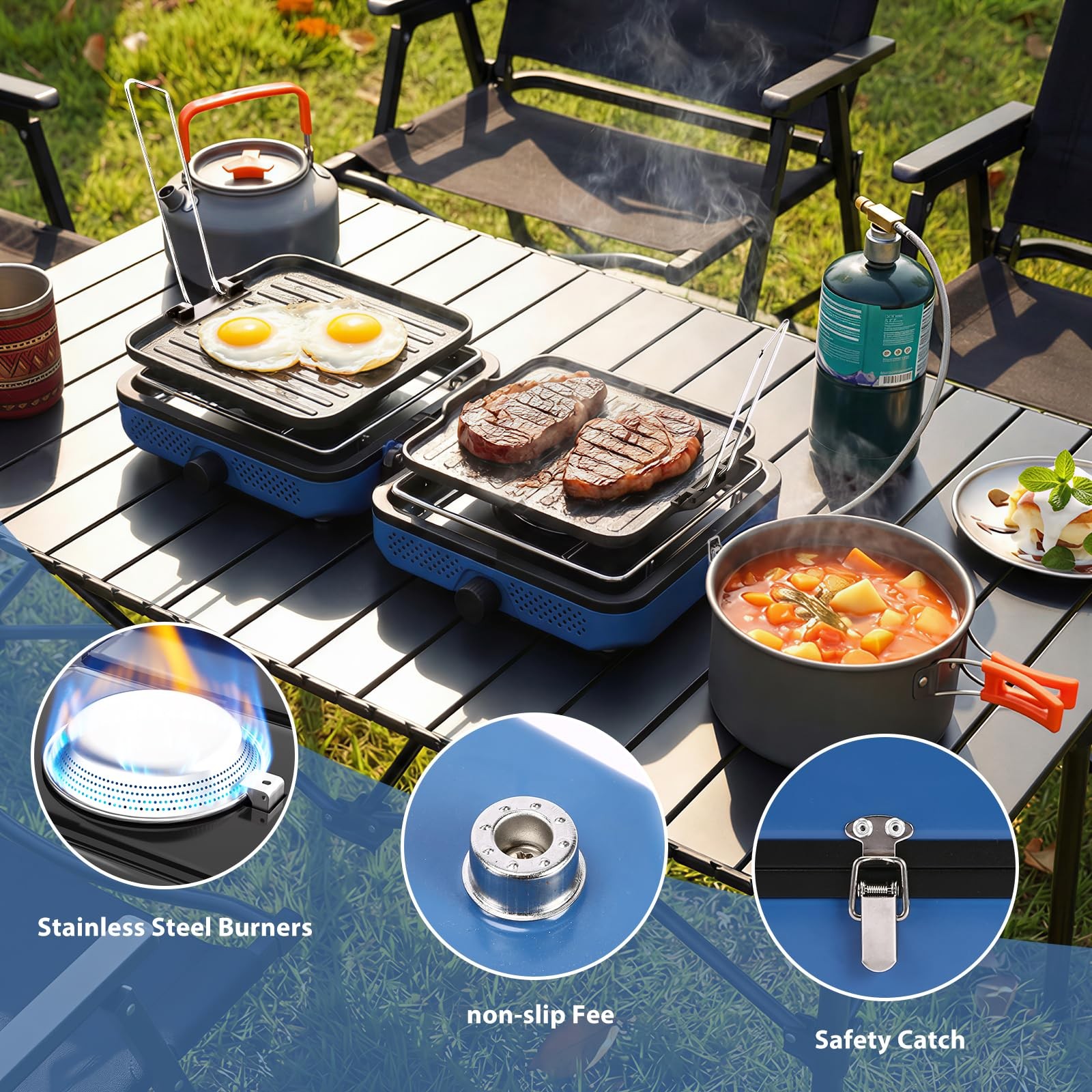 Camping Stove,2 Burner Propane Camping Stove,Dual Griddles,30,000 BTU Portabl…