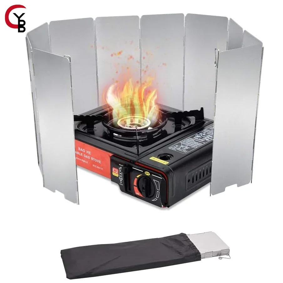 YANBIGUO Tall Stove Windscreen-Gas/Butane Burner Windshield-Aluminum Camping Sto