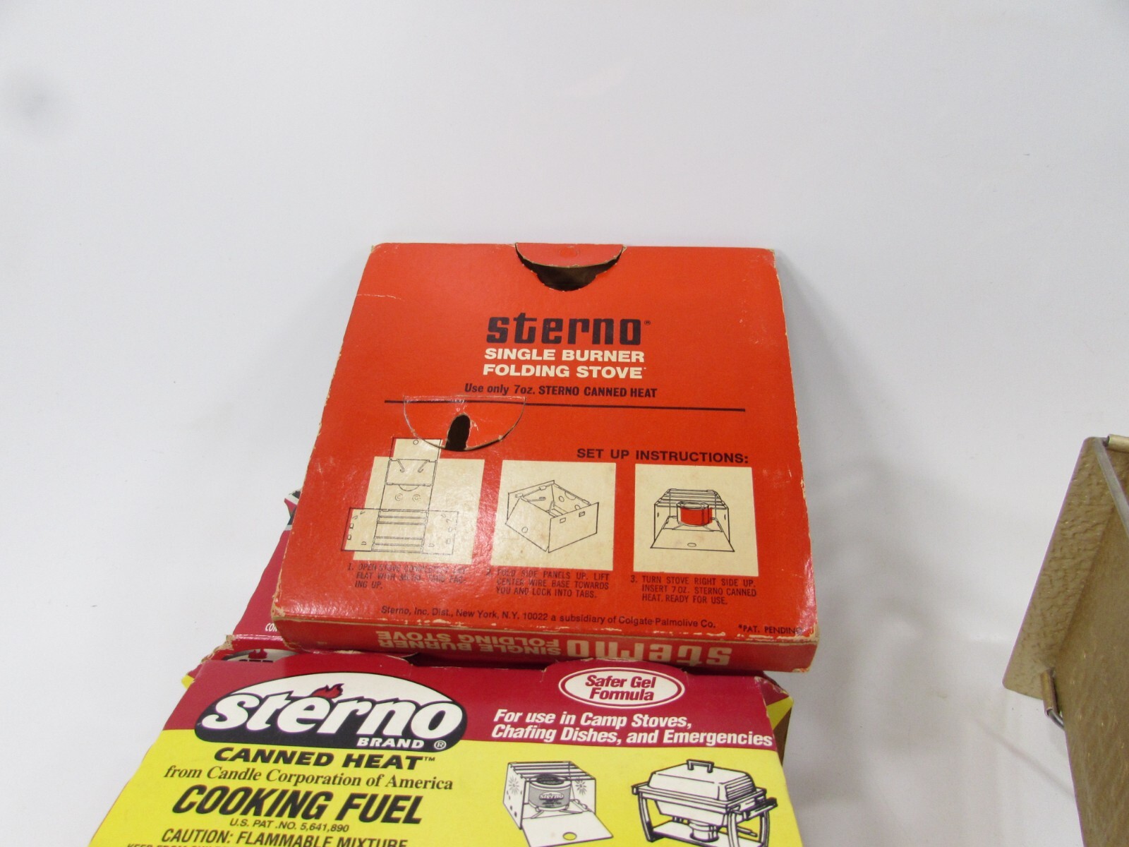 VTG. STERNO Folding Camp Stove Vintage Single Burner + 4 Cans 7 oz. Sterno Fuel