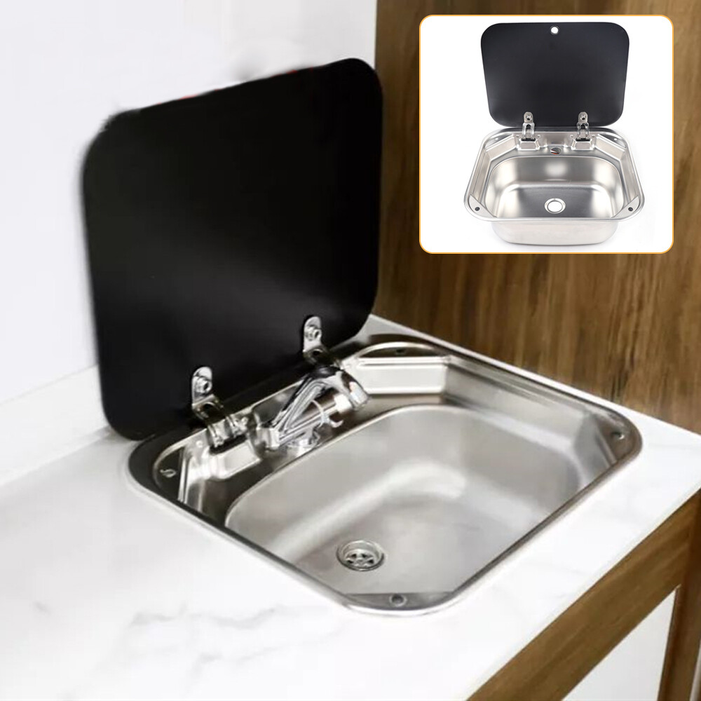 Stainless Steel RV Camper Caravan Trailer Sink Hand Wash Basin W/ Lid & Faucet