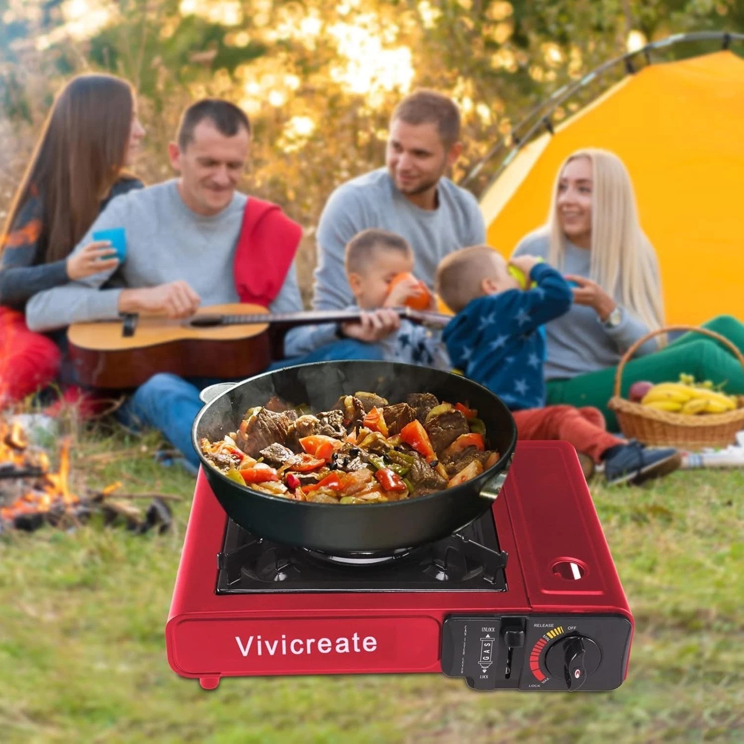 Compact 8500 BTU Butane Burner with Automatic Ignition & Safety Lock – Outdoors