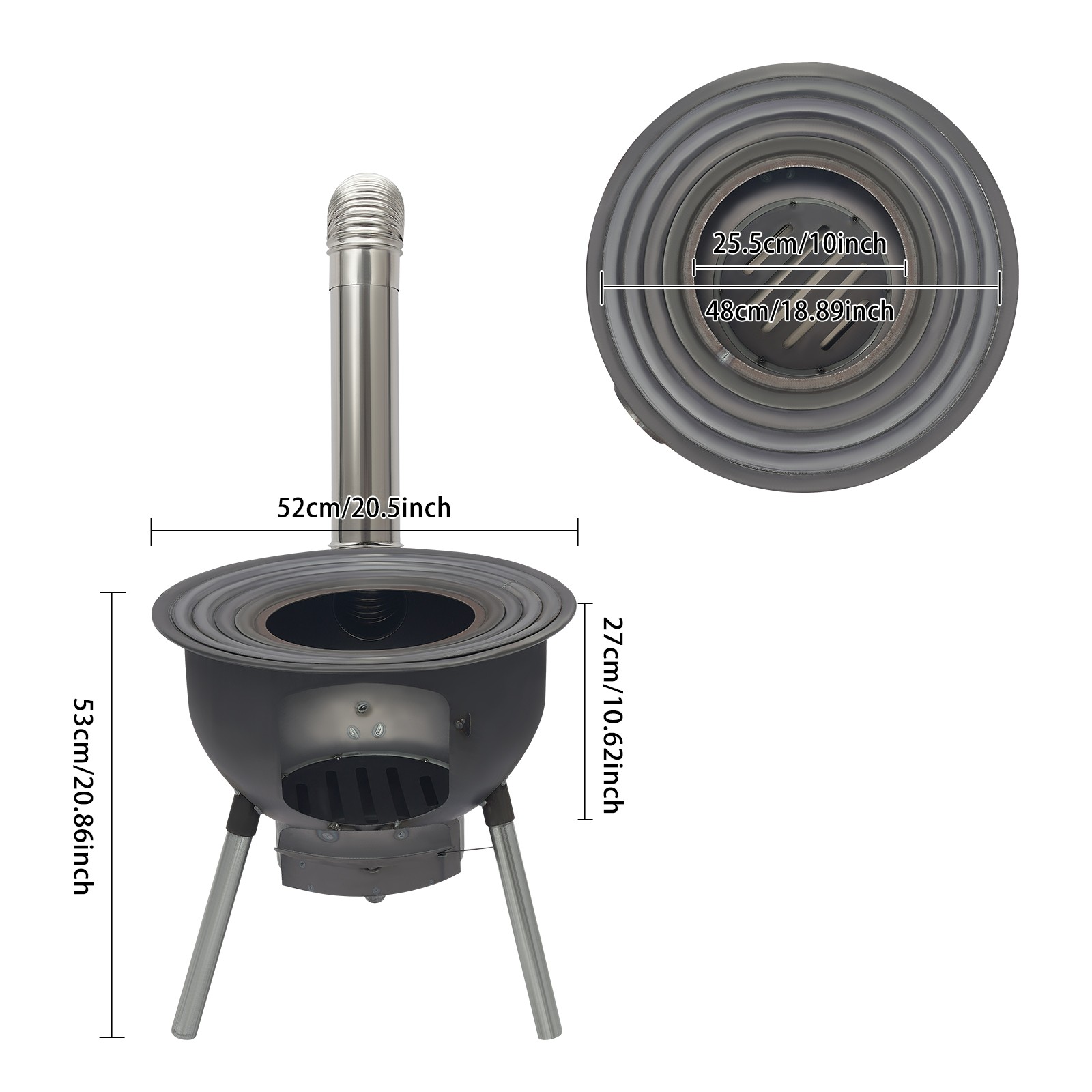 Wood Burning Stove with Grill Rack Charcoal Grill Camping Rocket Stove Outdoor
