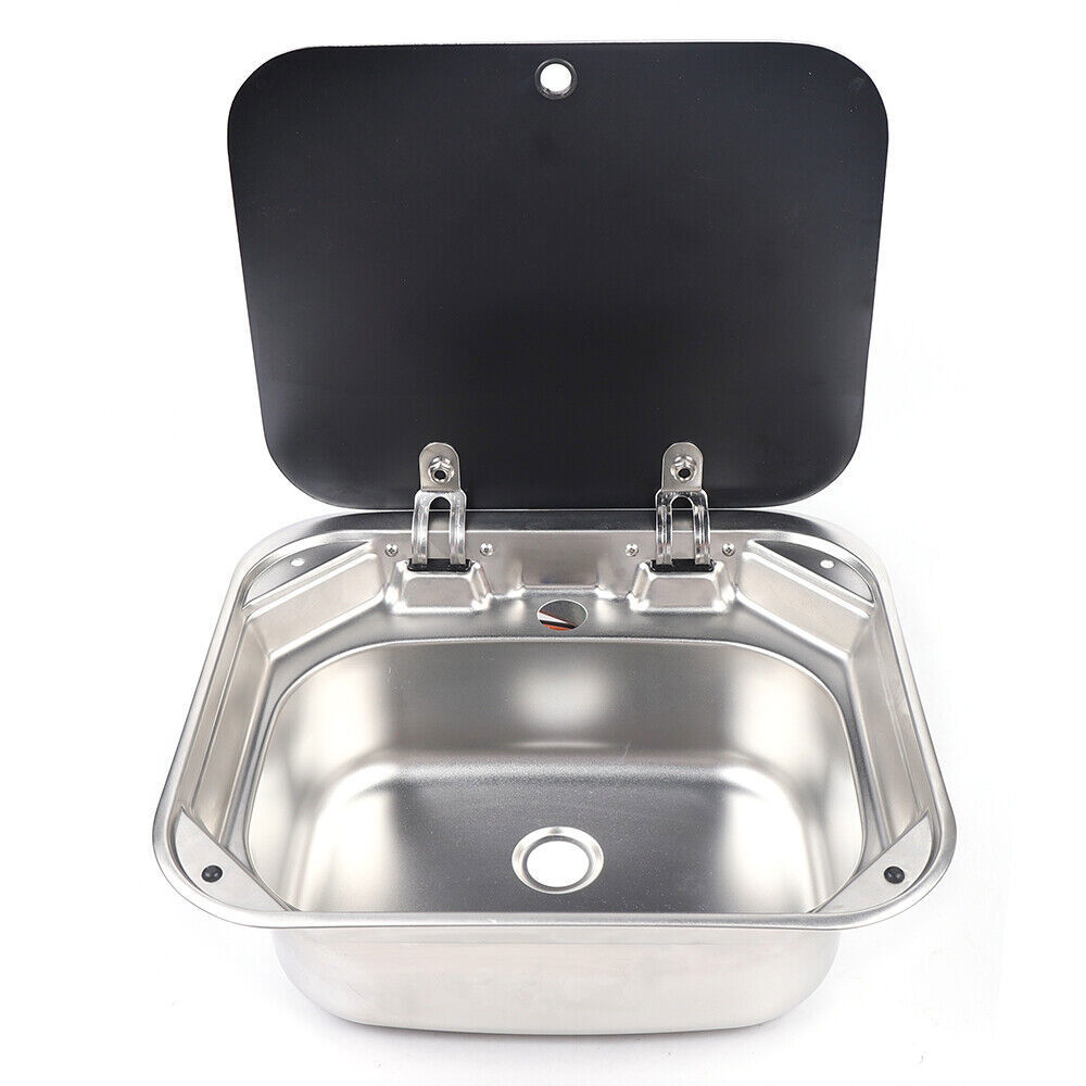 RV Caravan Camper Sink Stainless Steel Hand Wash Basin with Glass Lid & Faucet