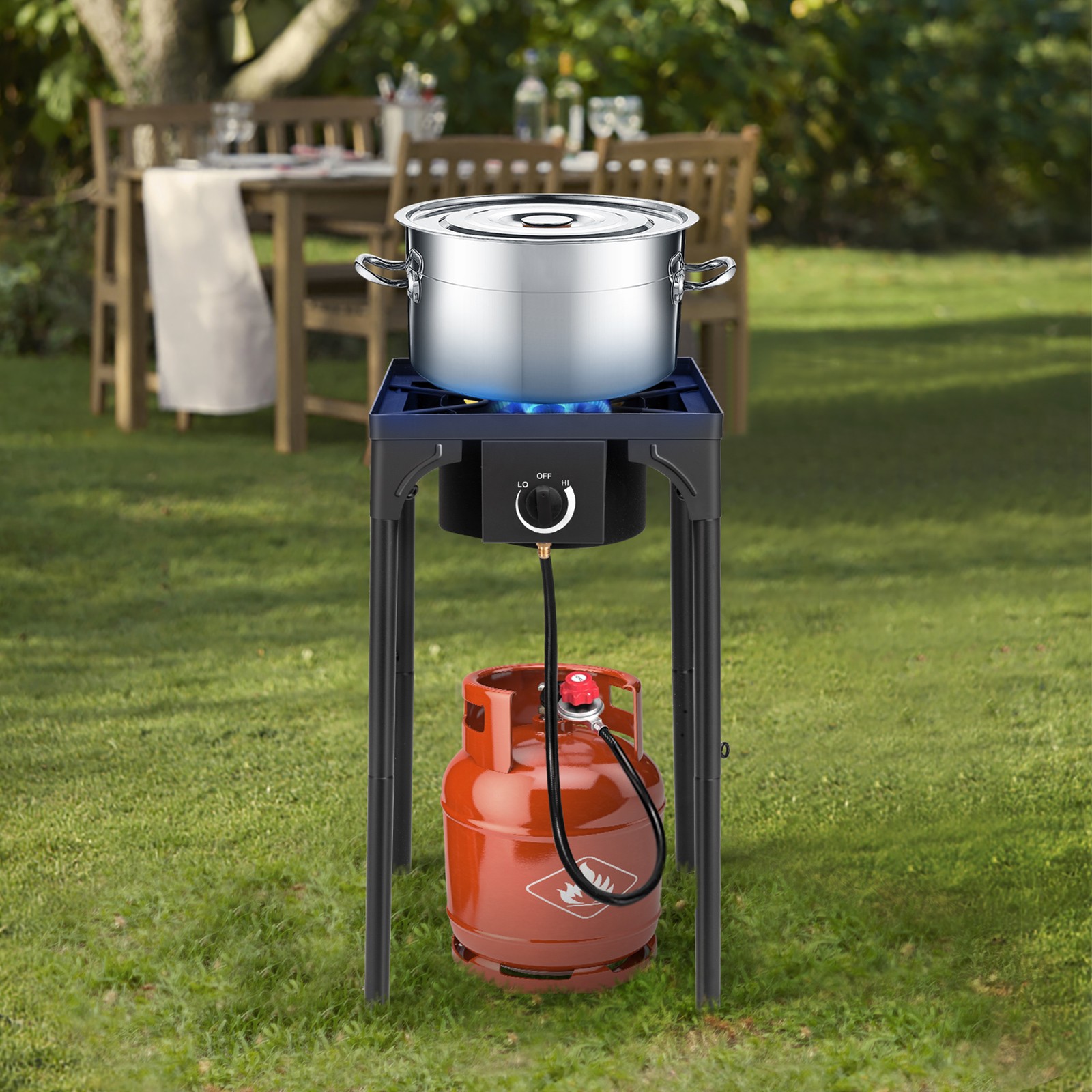 Square Single Burner Liquid Propane Outdoor Patio Travel Stove Range 75,000 BTU