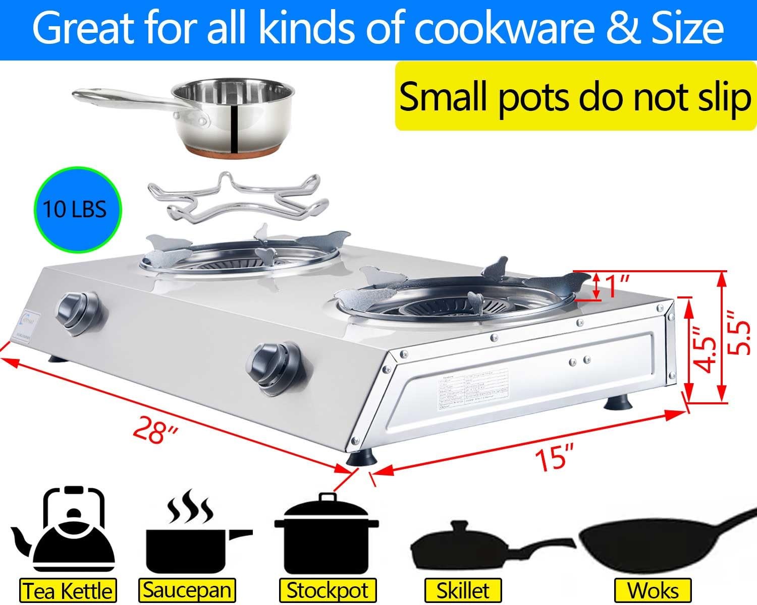 Propane Stove 2 Burner Auto Ignition Propane Burner 26000 BTU Gas Stove with …