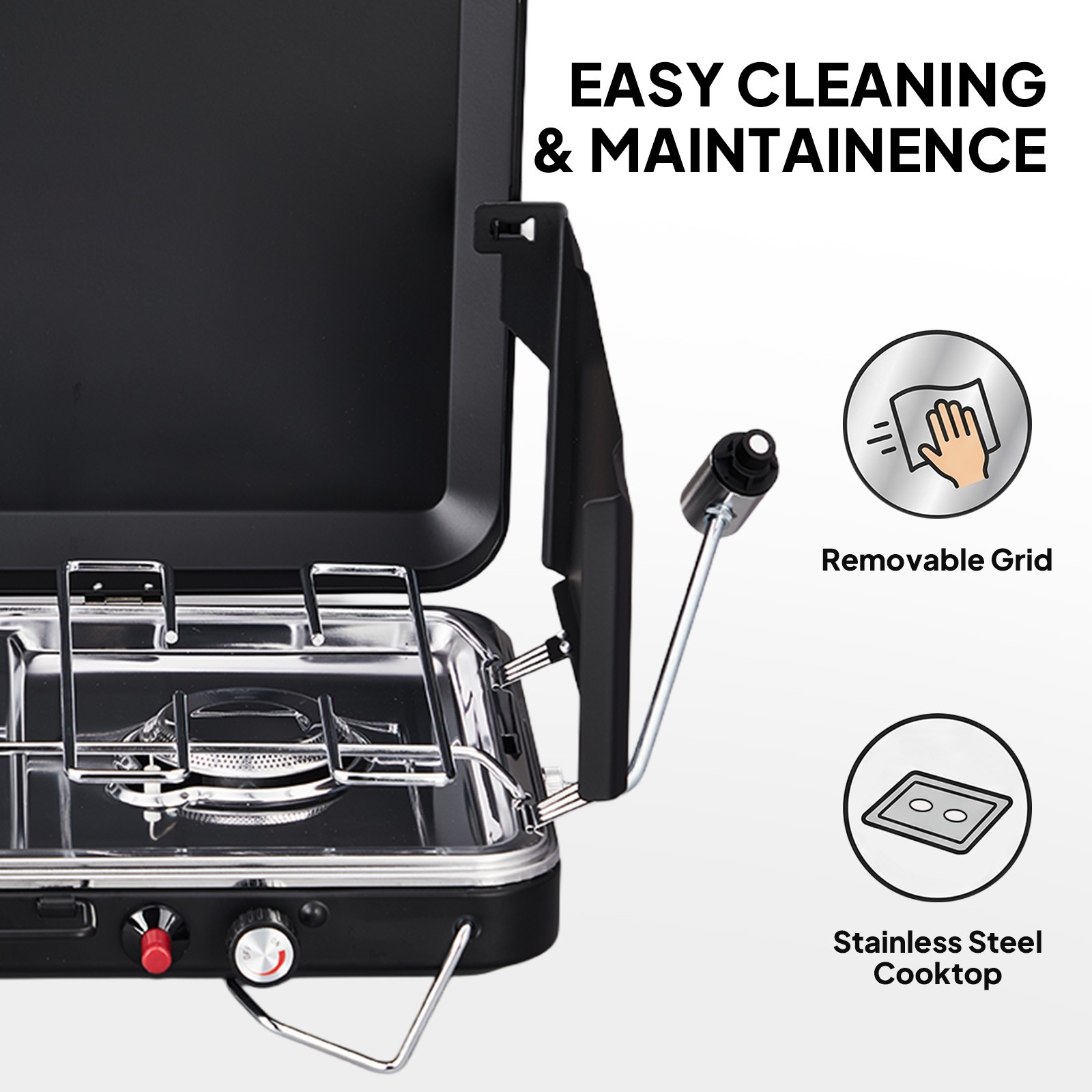 2/3 Burner Portable Camping Stove w/ Handle, Foldable Wind Panel for Camp Grill