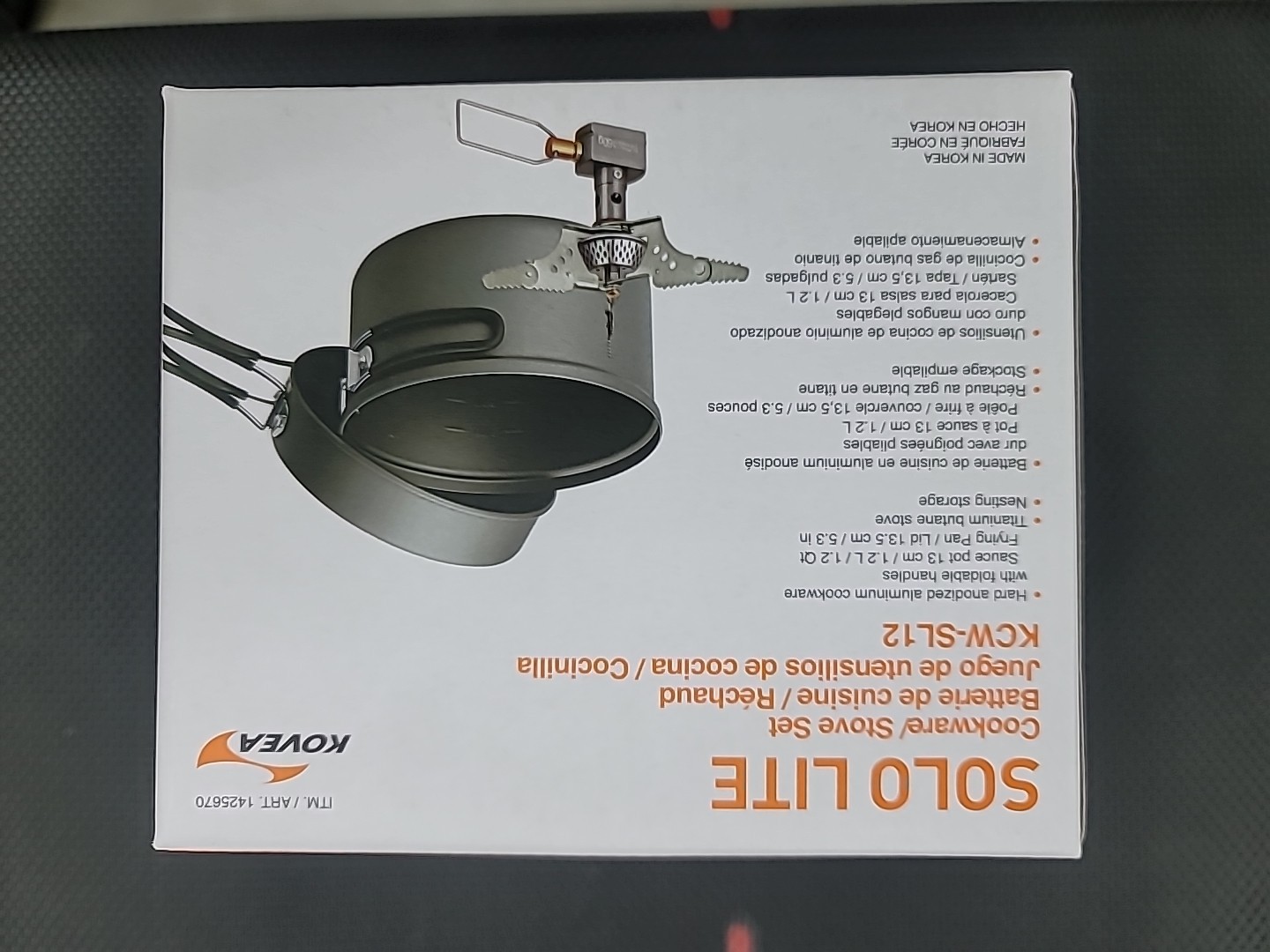 KOVEA KCW-SL12 Solo Lite Backpacking Cookware/Stove Set