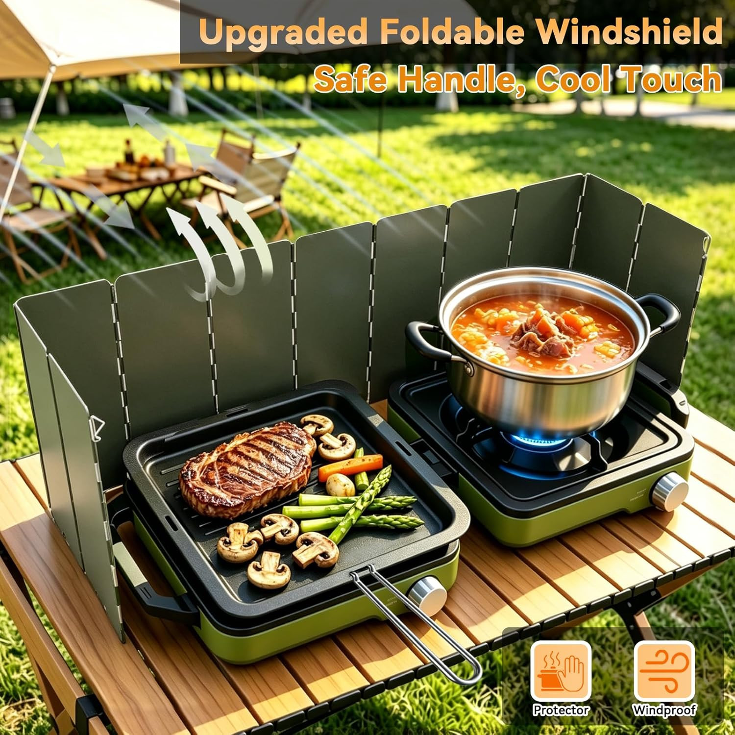 2 Burner Camping Stove with Windshield, 24000 BTU Propane Camp Stove, Portable F