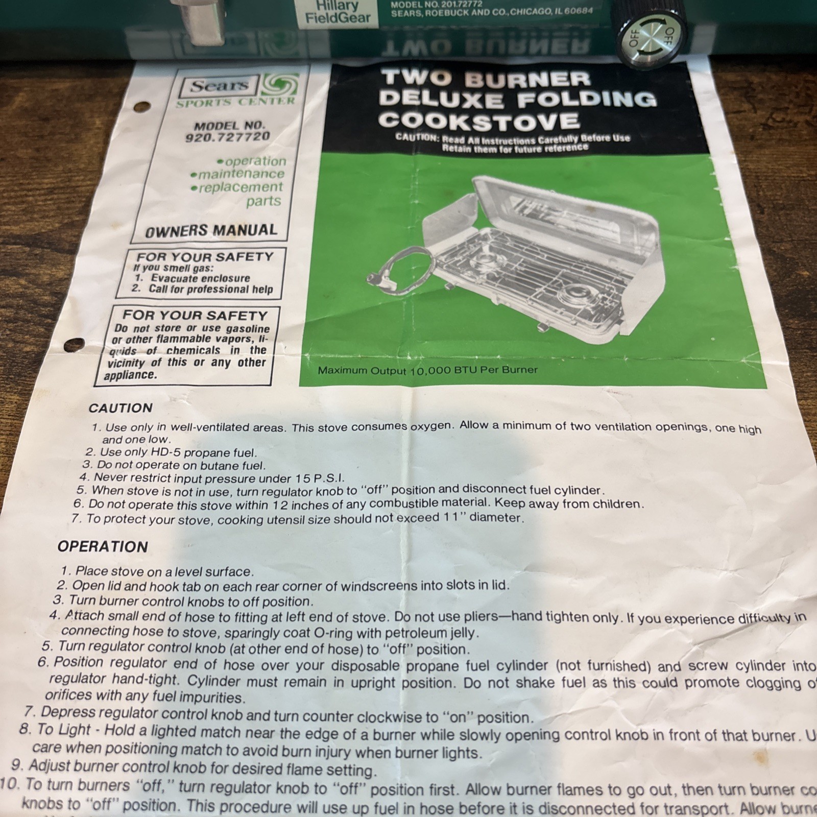 Sears Hillary FieldGear 10,000 BTU 2-Burner Propane Camping Stove W Box 1970s