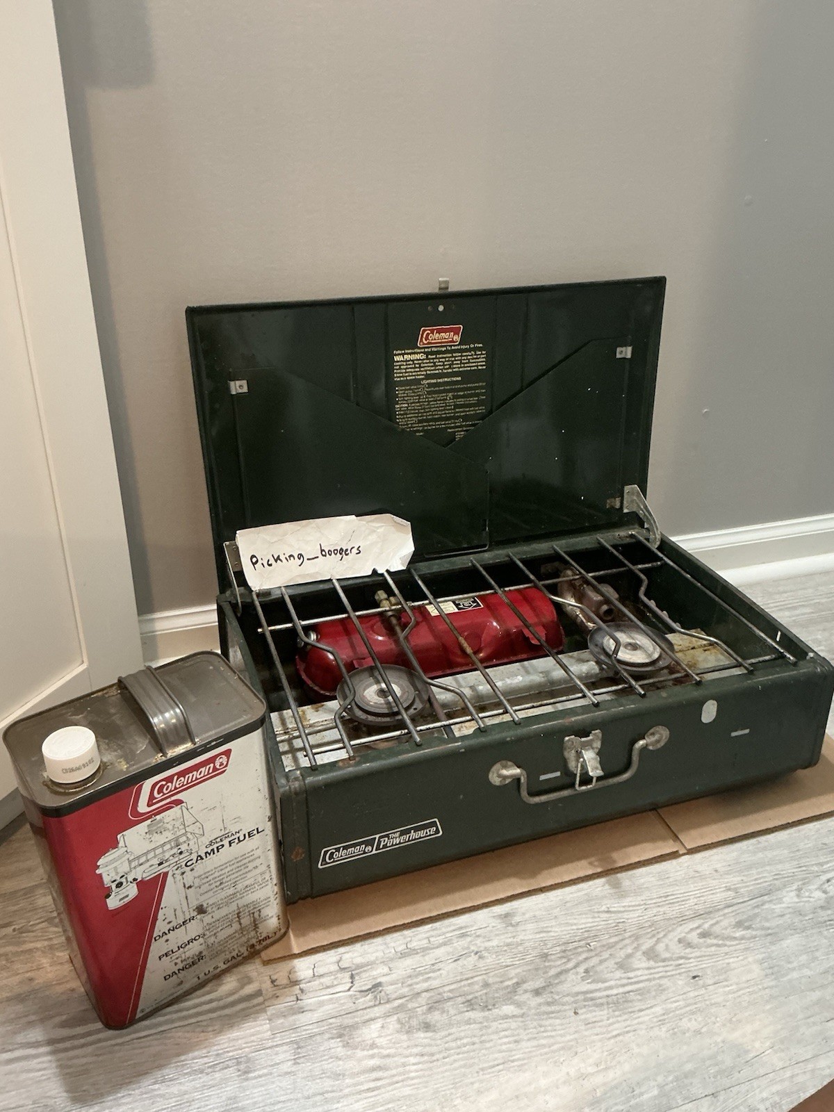 Coleman 413H Powerhouse 2 Burner Portable Camp Stove/1 GAL. Camp Fuel Untested.