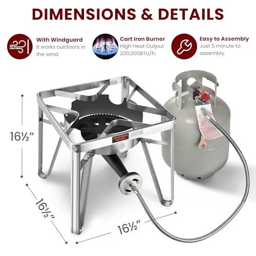 ARC Propane Burner, 200,000 BTU Propane Stove with 0-20 PSI Stainless Steel