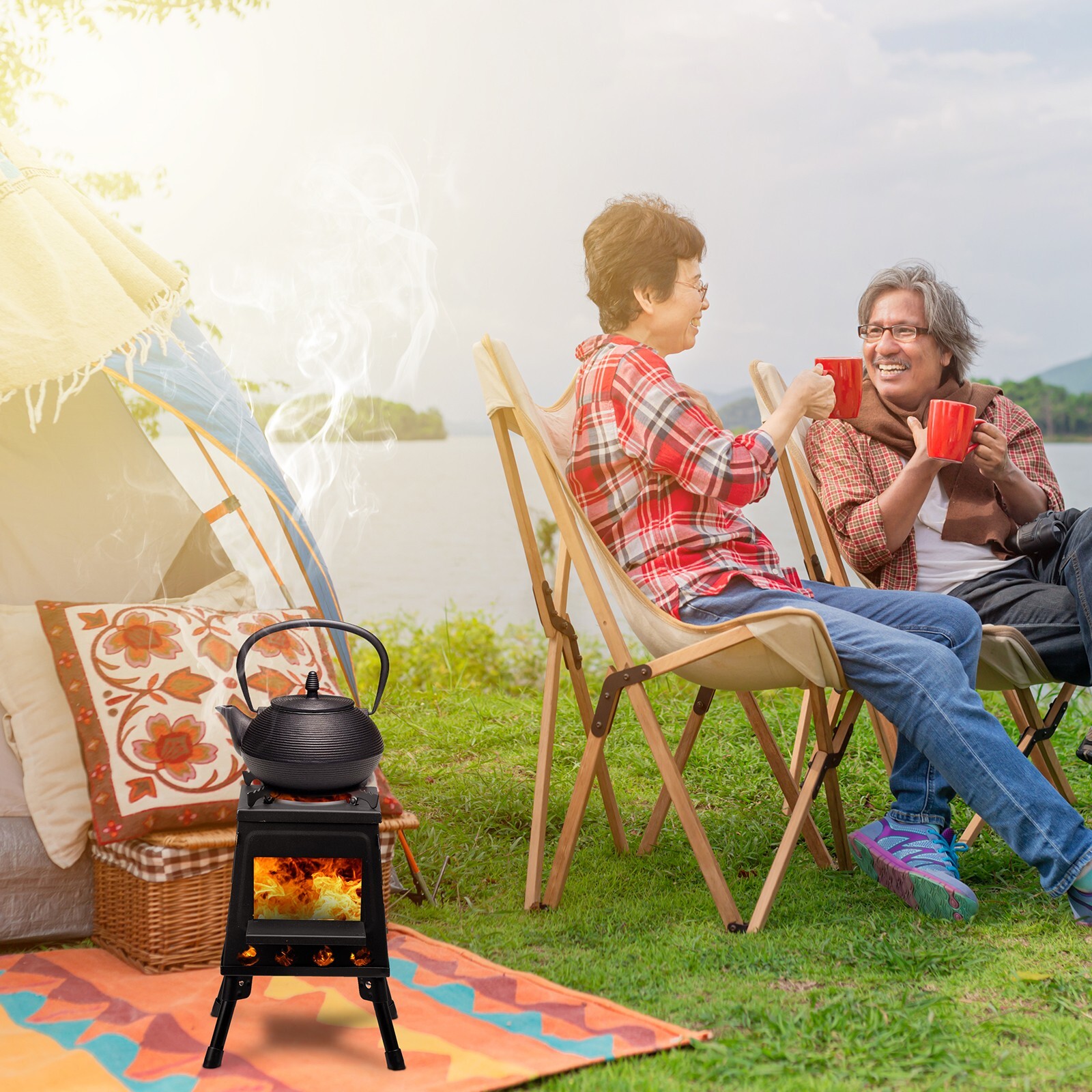 USA Portable Folding Wood Camping Stove Multi-Function Outdoor Cooking Equipment