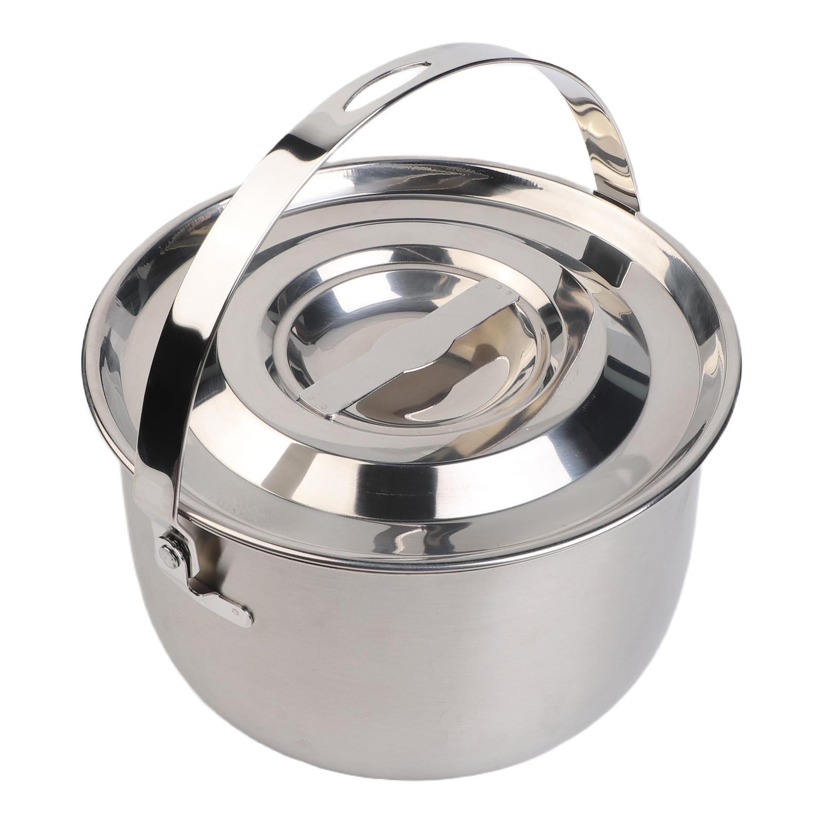 Outdoor Cooking Pot Stainless Steel with Lid and Handle for Camping Trips