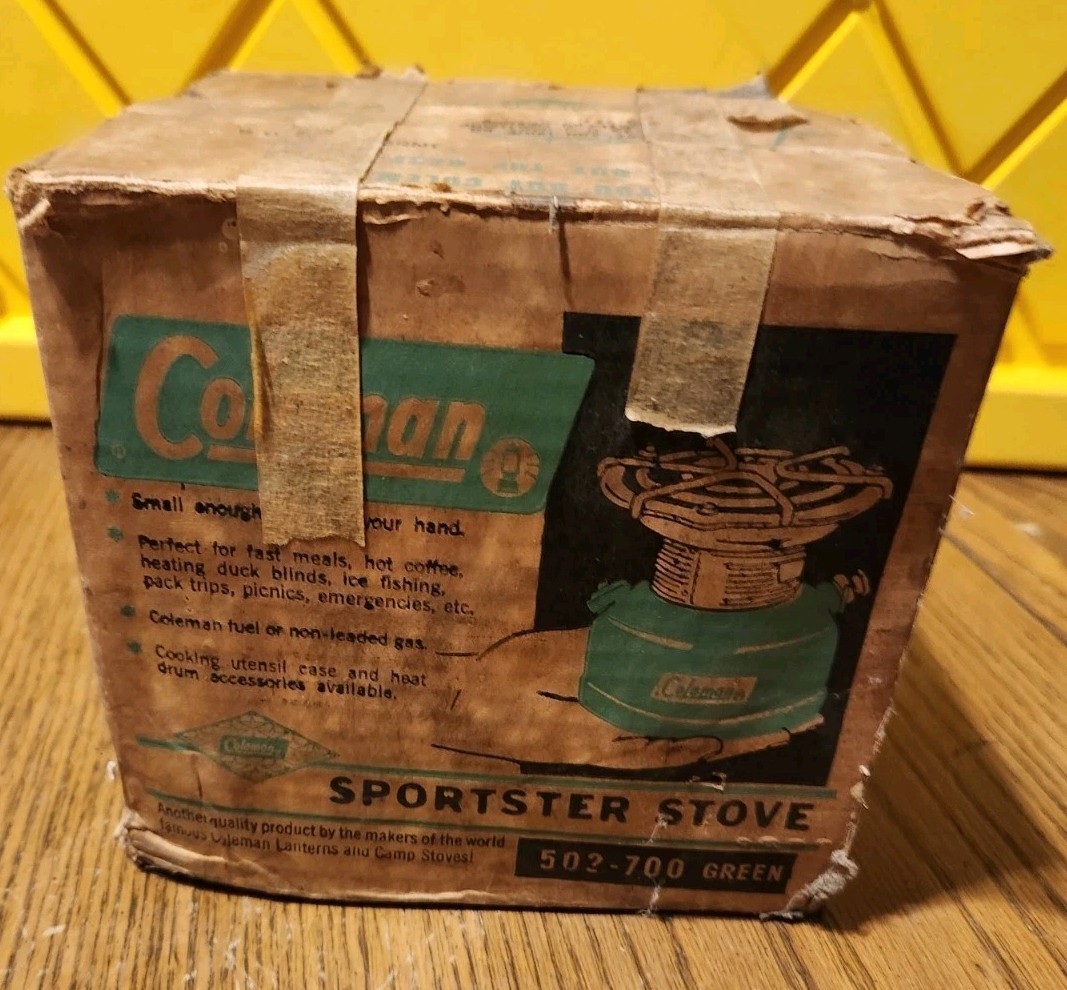 Vintage Coleman Sportster Camping Stove 502-700 One Burner Green In Original Box