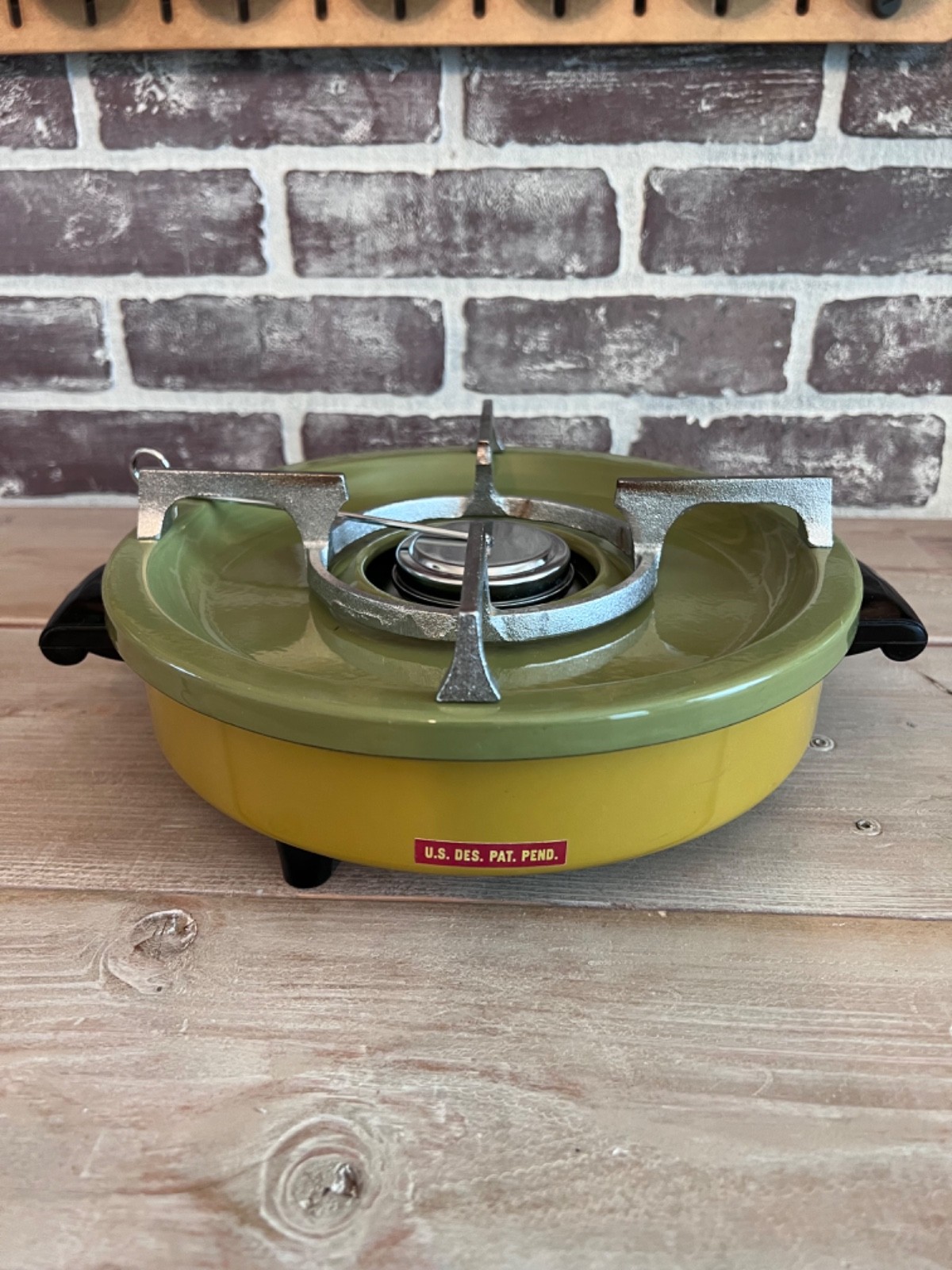 Vintage Alcohol Heater Stove Burner Camping Stove Green/Mustard Yellow