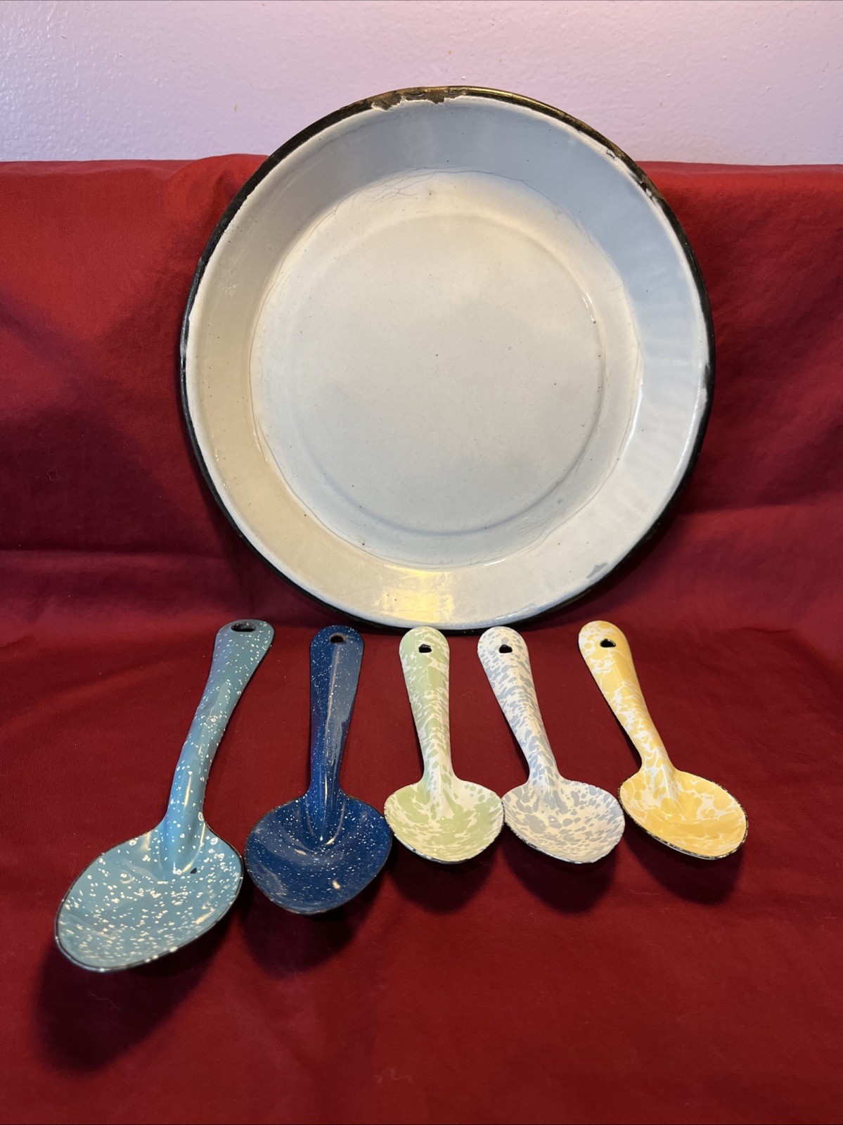Enamel Camping Plate Serving Spoons & Crow Canyon Spoons Mixed Lot of 6 GUC